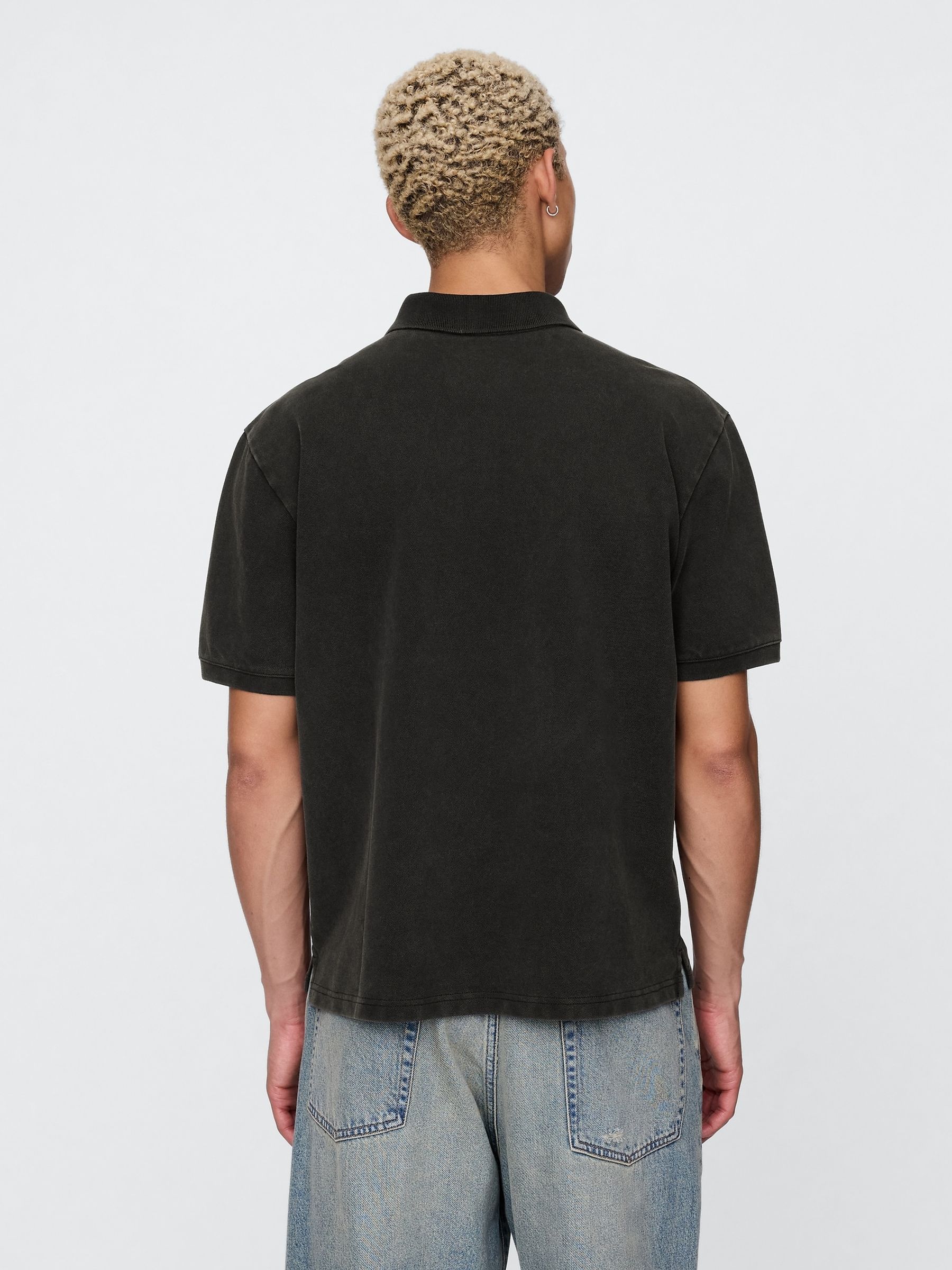 Black Cotton Pique Short Sleeve Polo Shirt - Image 2 of 5