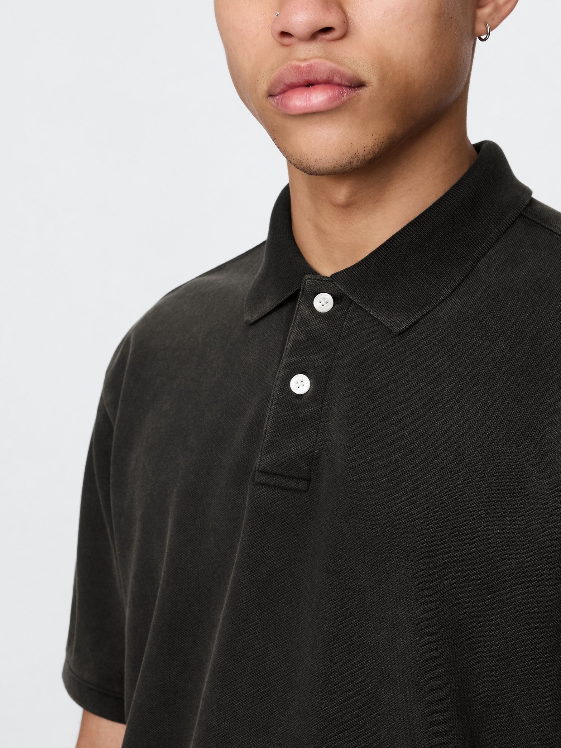 Black Cotton Pique Short Sleeve Polo Shirt - Image 4 of 5