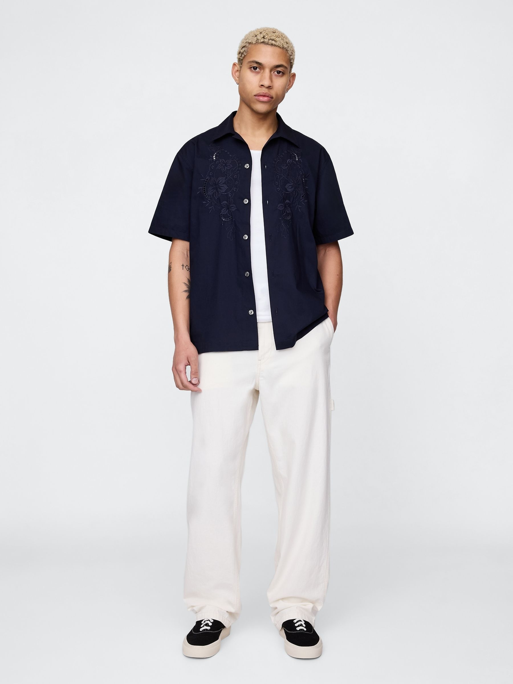 Navy Blue Eyelet Poplin Shirt - Image 3 of 5