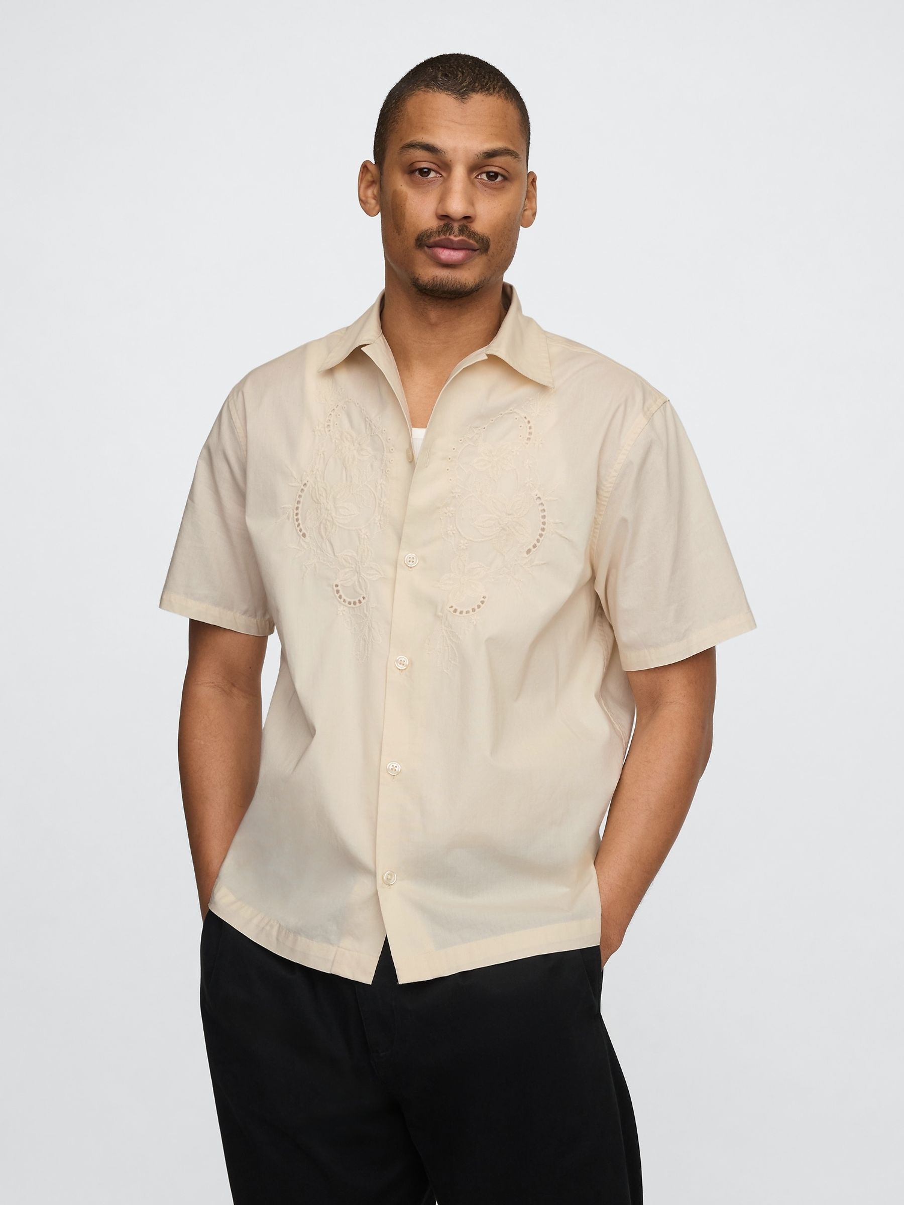 Beige Eyelet Poplin Shirt - Image 1 of 5