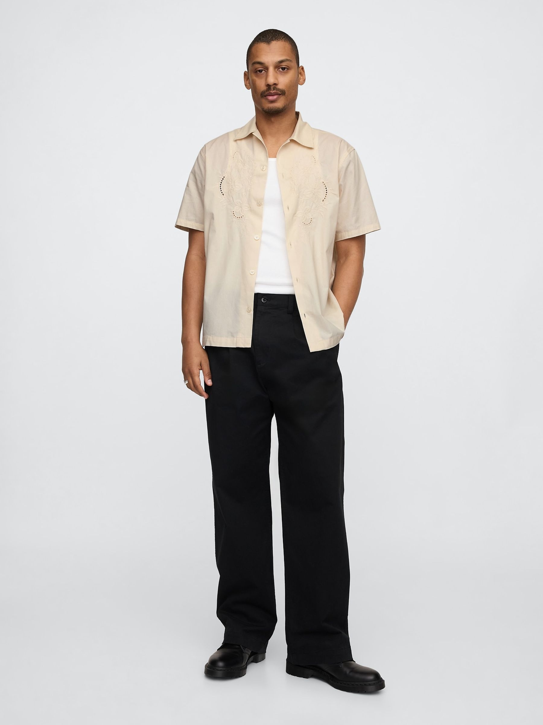 Beige Eyelet Poplin Shirt - Image 3 of 5