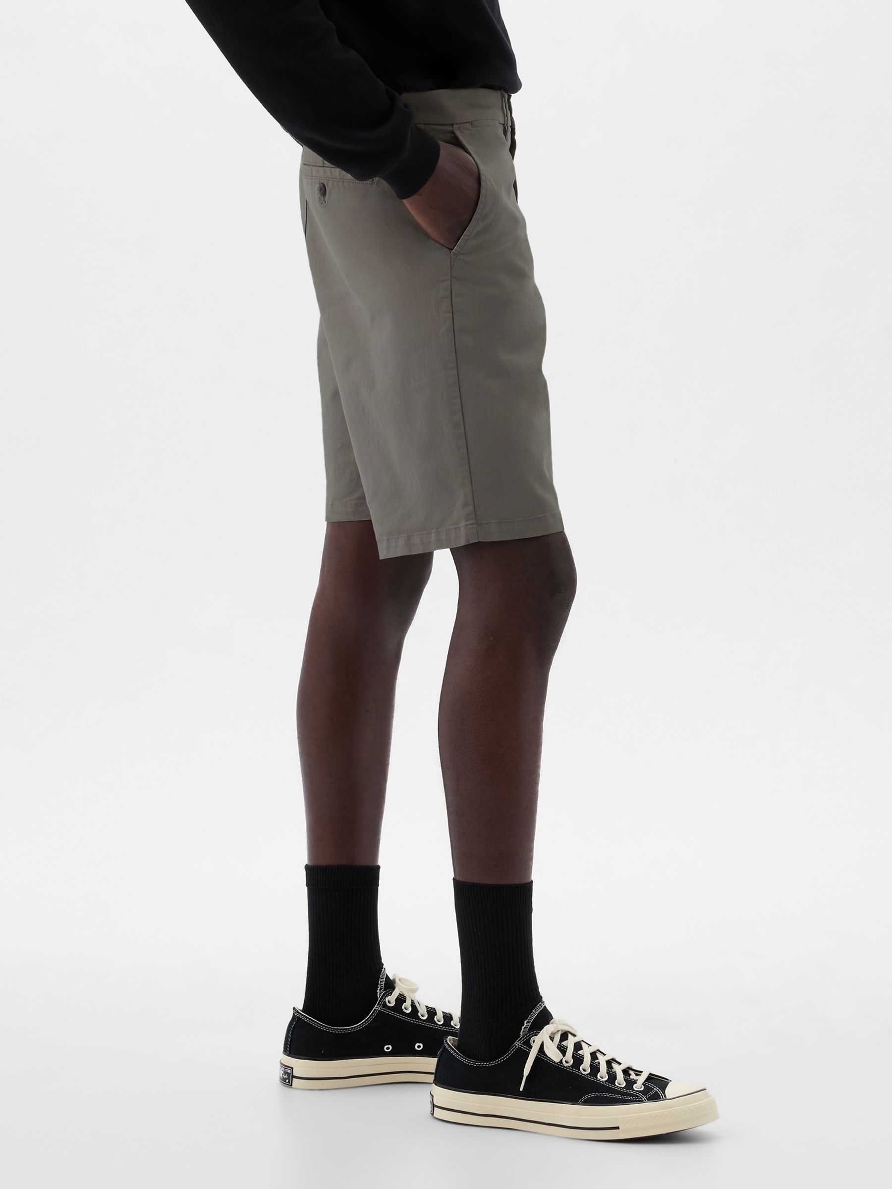 Dark Grey 10"" Cotton Blend Vintage Chino Shorts - Image 3 of 5