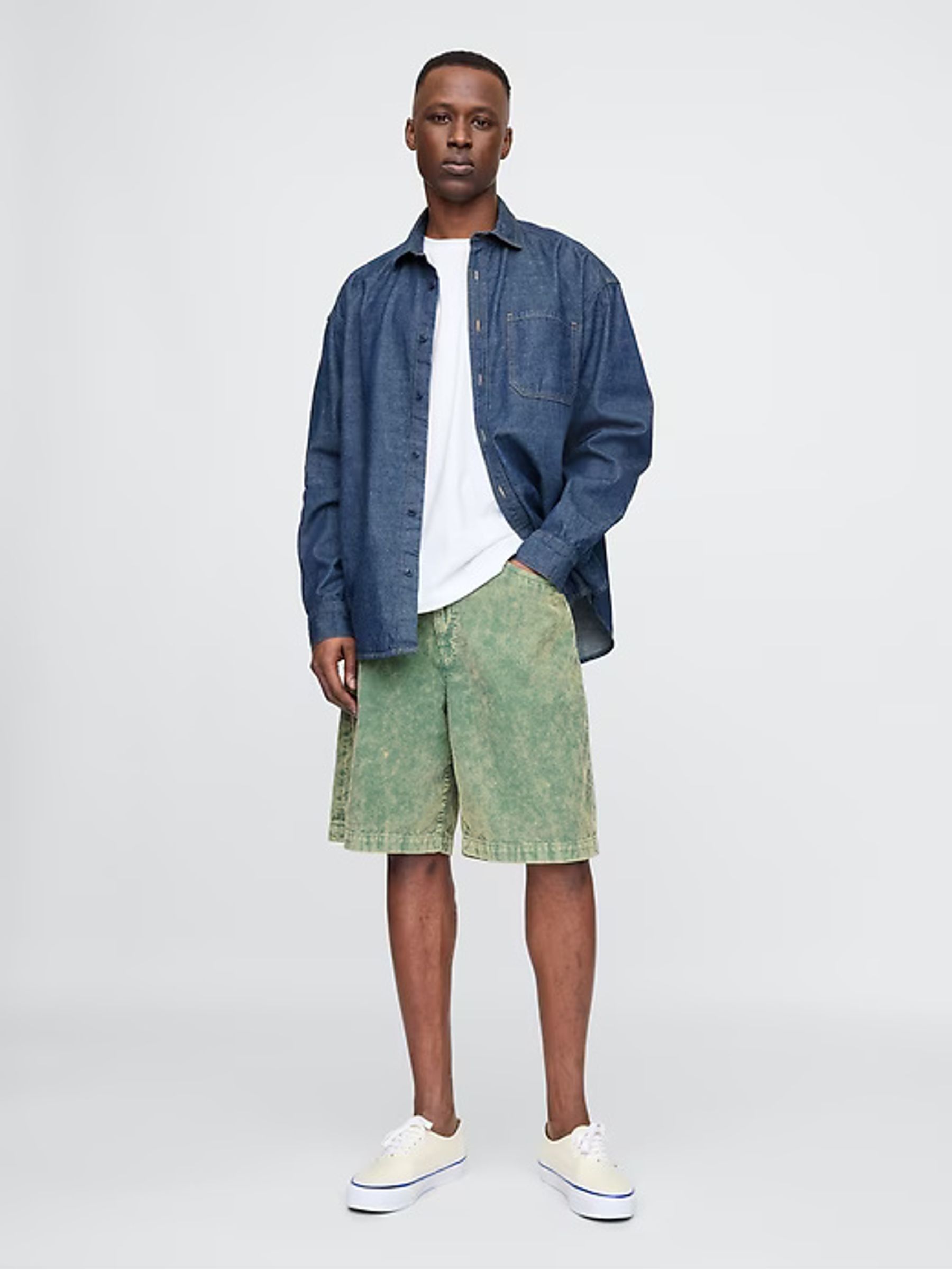 Green Washed Cotton Corduroy Carpenter Shorts - Image 1 of 11