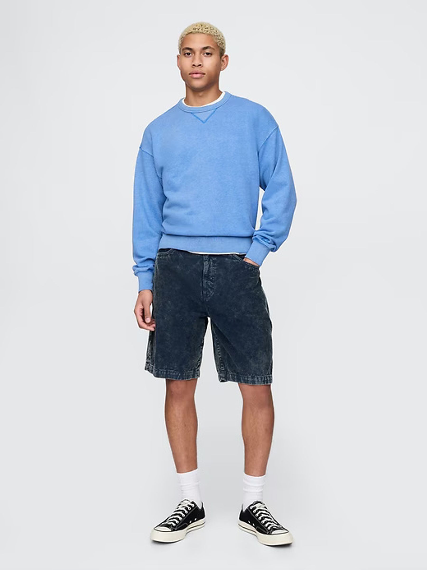 Blue Washed Cotton Corduroy Carpenter Shorts - Image 1 of 10