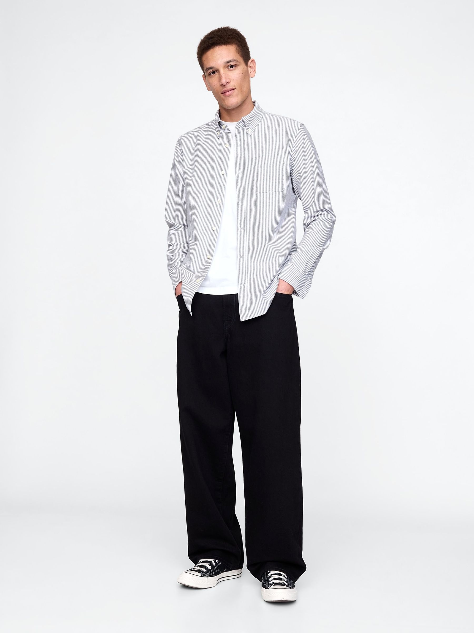 Blue Stripe Regular Fit Long Sleeve Oxford Shirt - Image 3 of 5