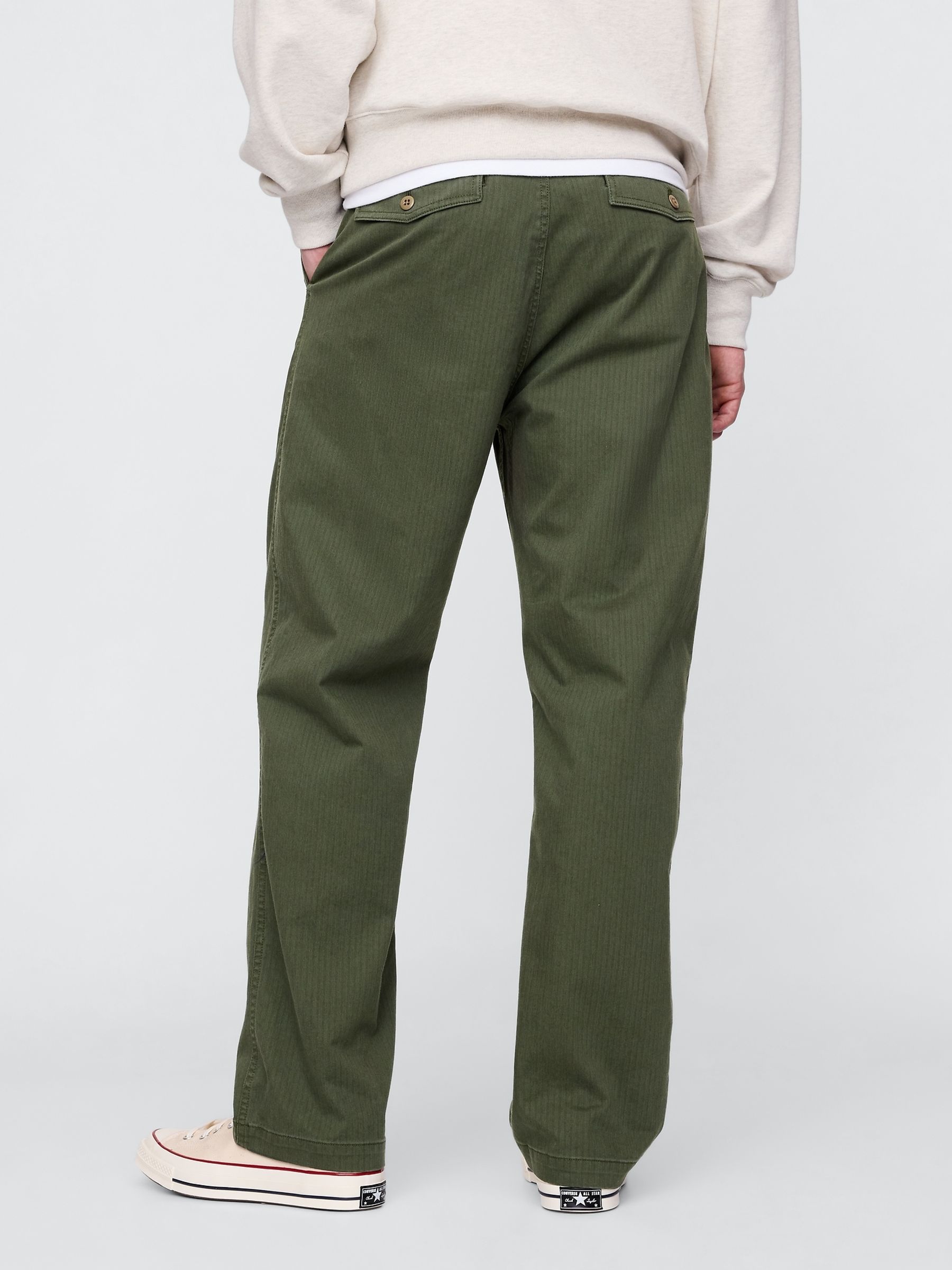 Khaki Green 90s Loose Herringbone Chino Trousers - Image 2 of 5