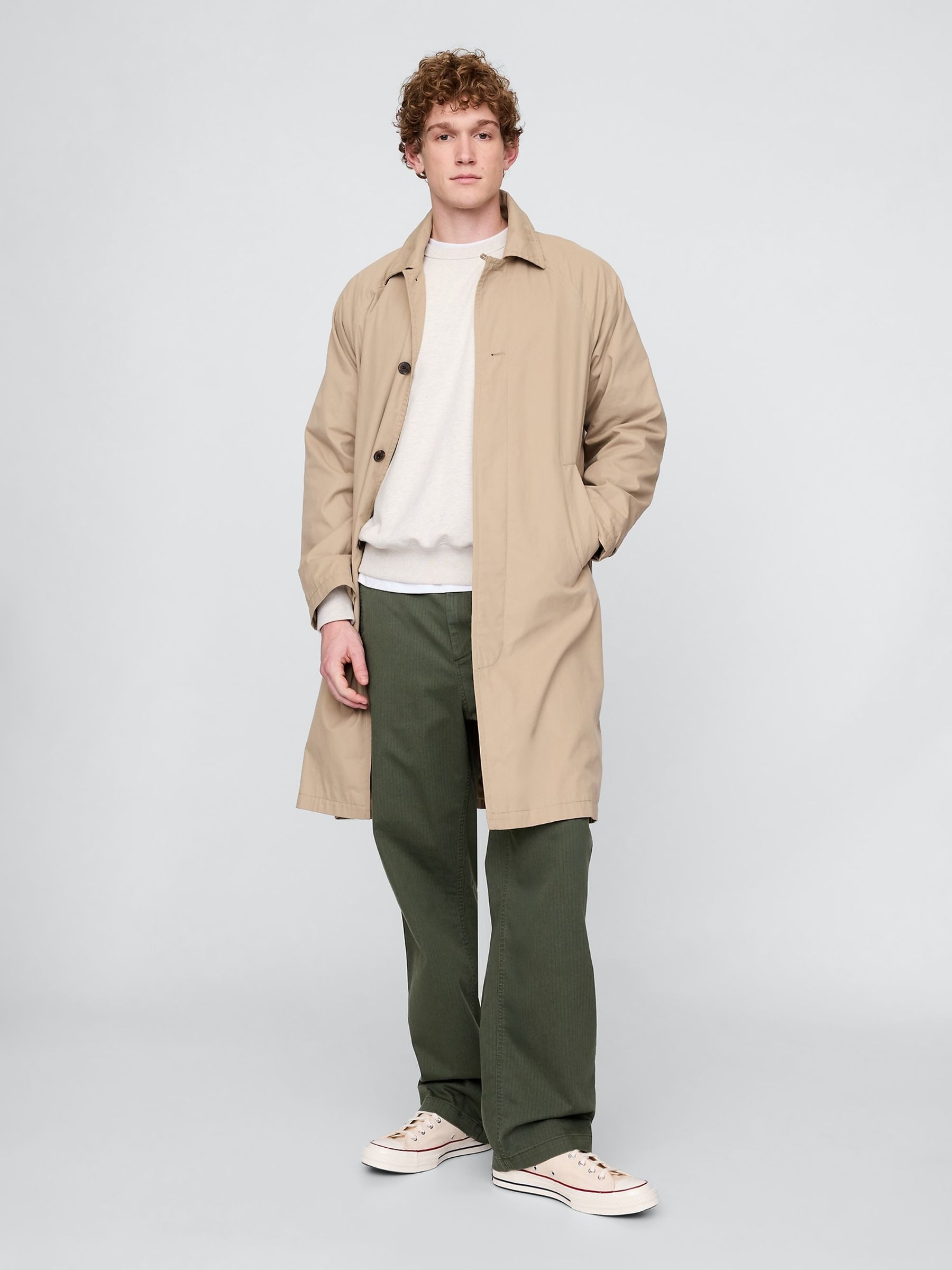 Khaki Green 90s Loose Herringbone Chino Trousers - Image 4 of 5
