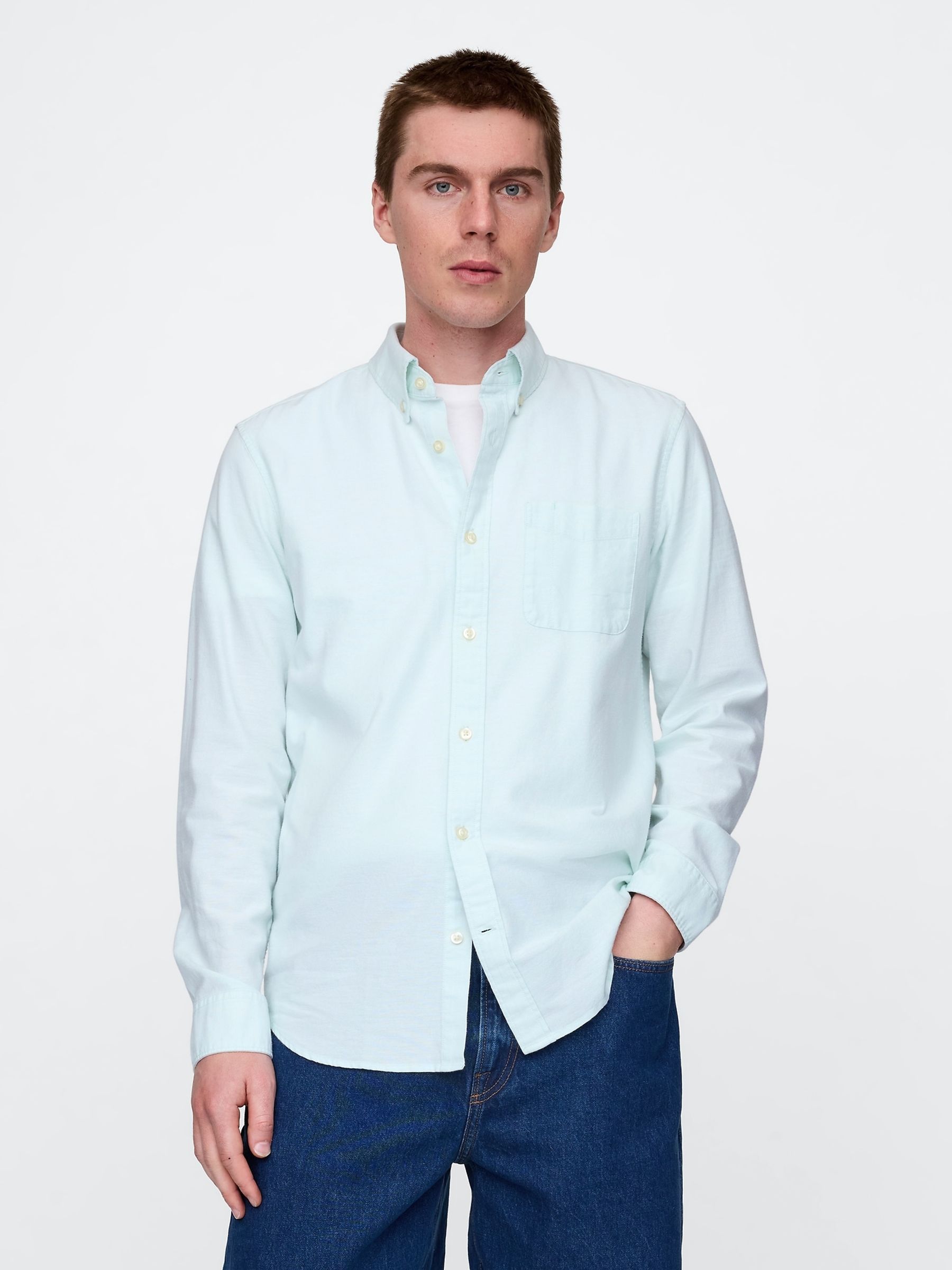 Light Blue Regular Fit Long Sleeve Oxford Shirt - Image 1 of 5