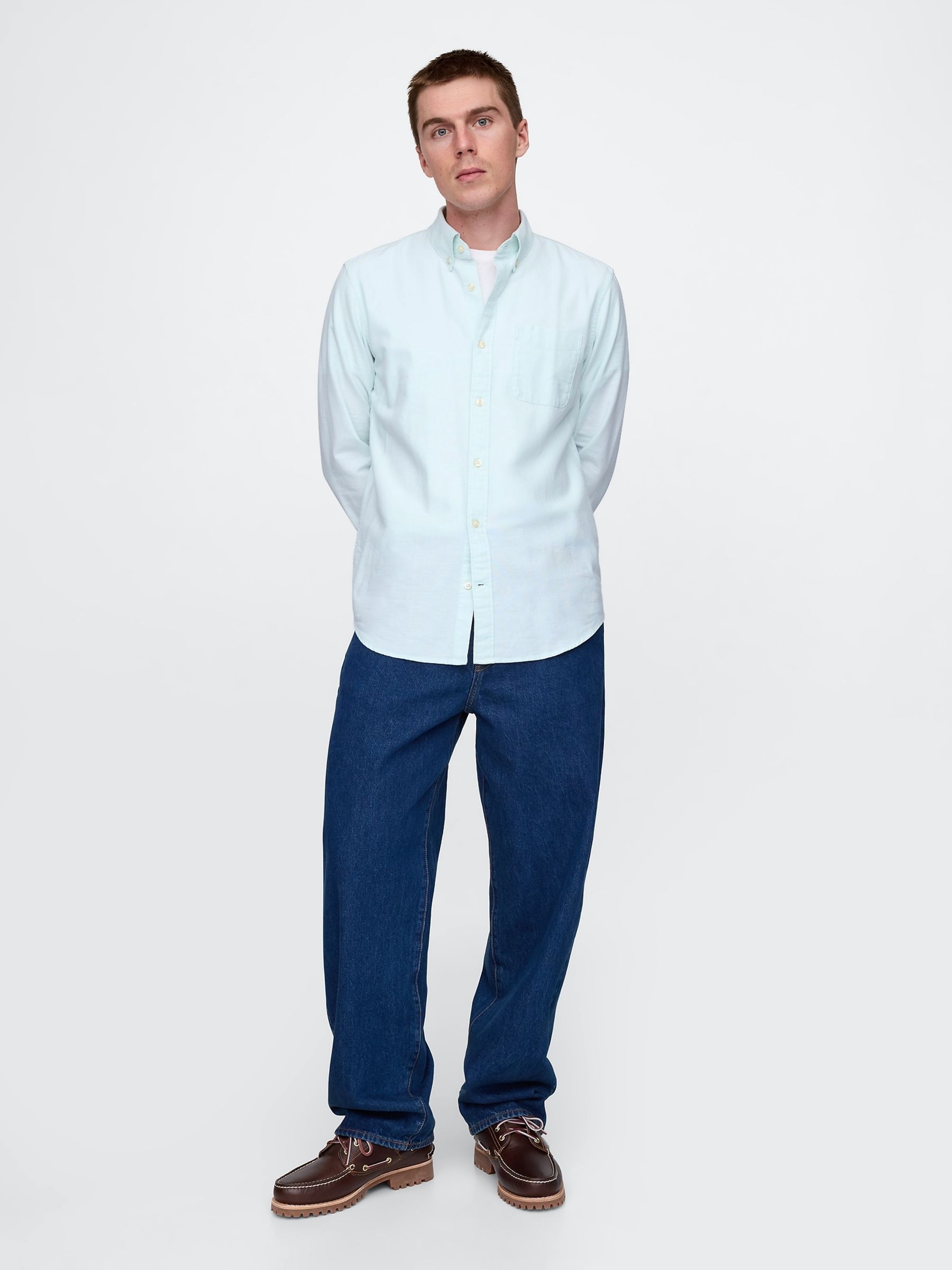 Light Blue Regular Fit Long Sleeve Oxford Shirt - Image 3 of 5