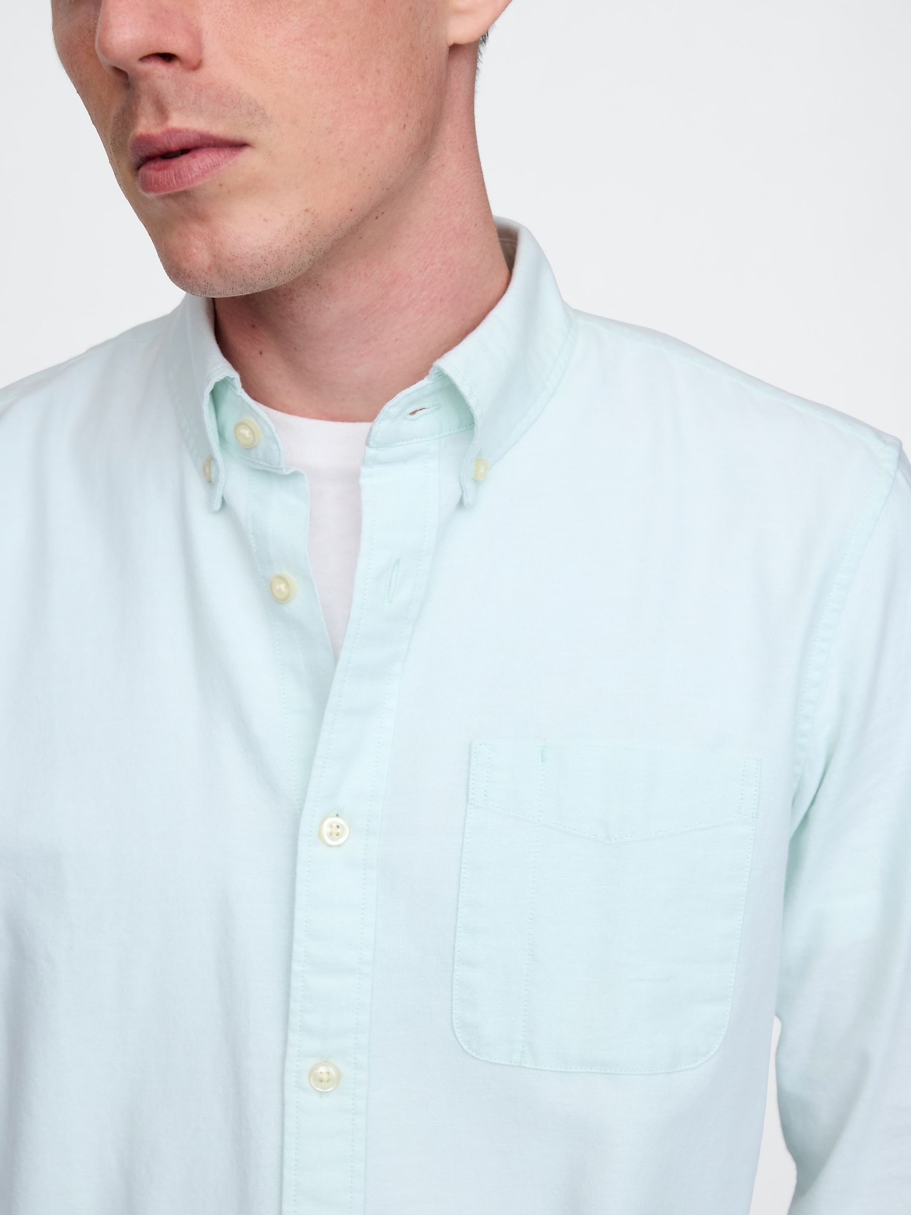 Light Blue Regular Fit Long Sleeve Oxford Shirt - Image 4 of 5