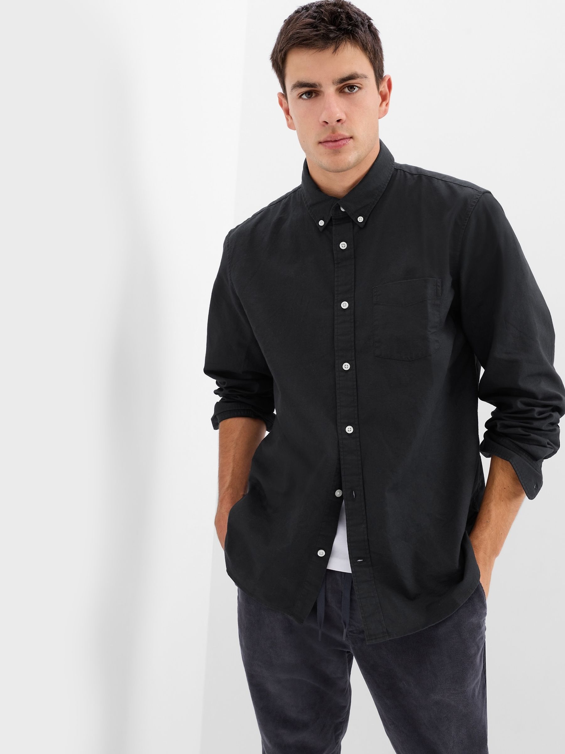 Black Regular Fit Long Sleeve Oxford Shirt - Image 1 of 2