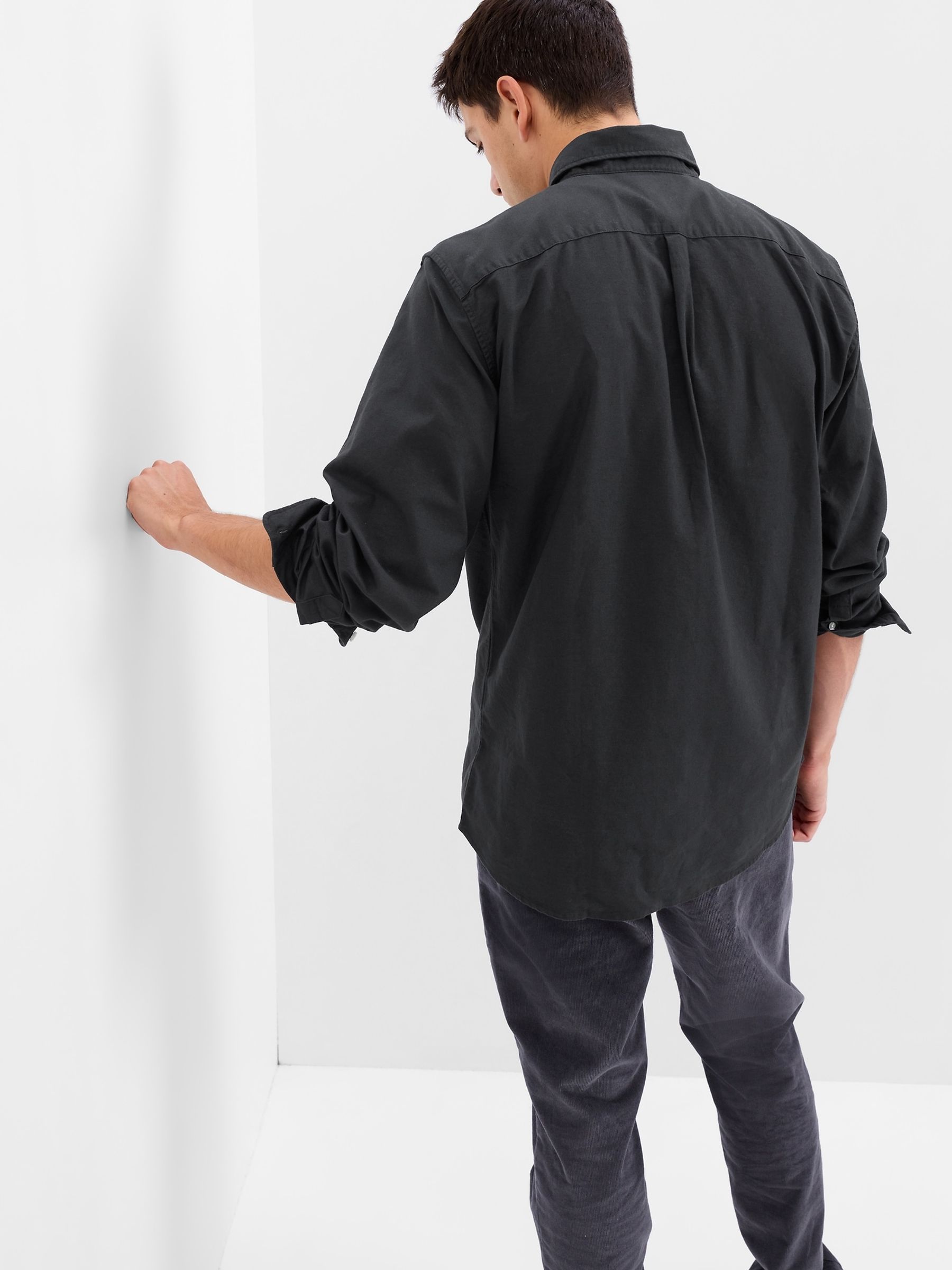 Black Regular Fit Long Sleeve Oxford Shirt - Image 2 of 2