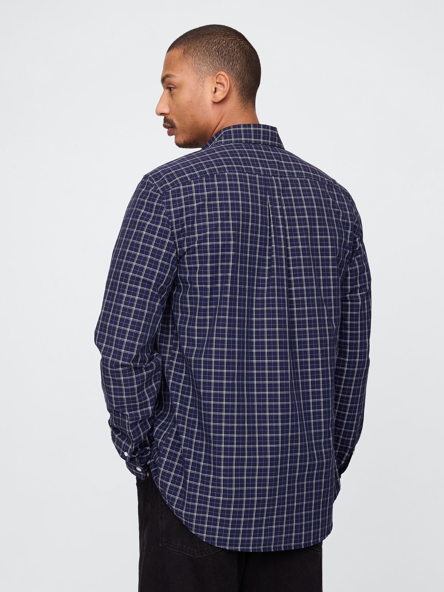 Blue Check Organic Cotton Long Sleeve Poplin Classic Shirt - Image 2 of 3