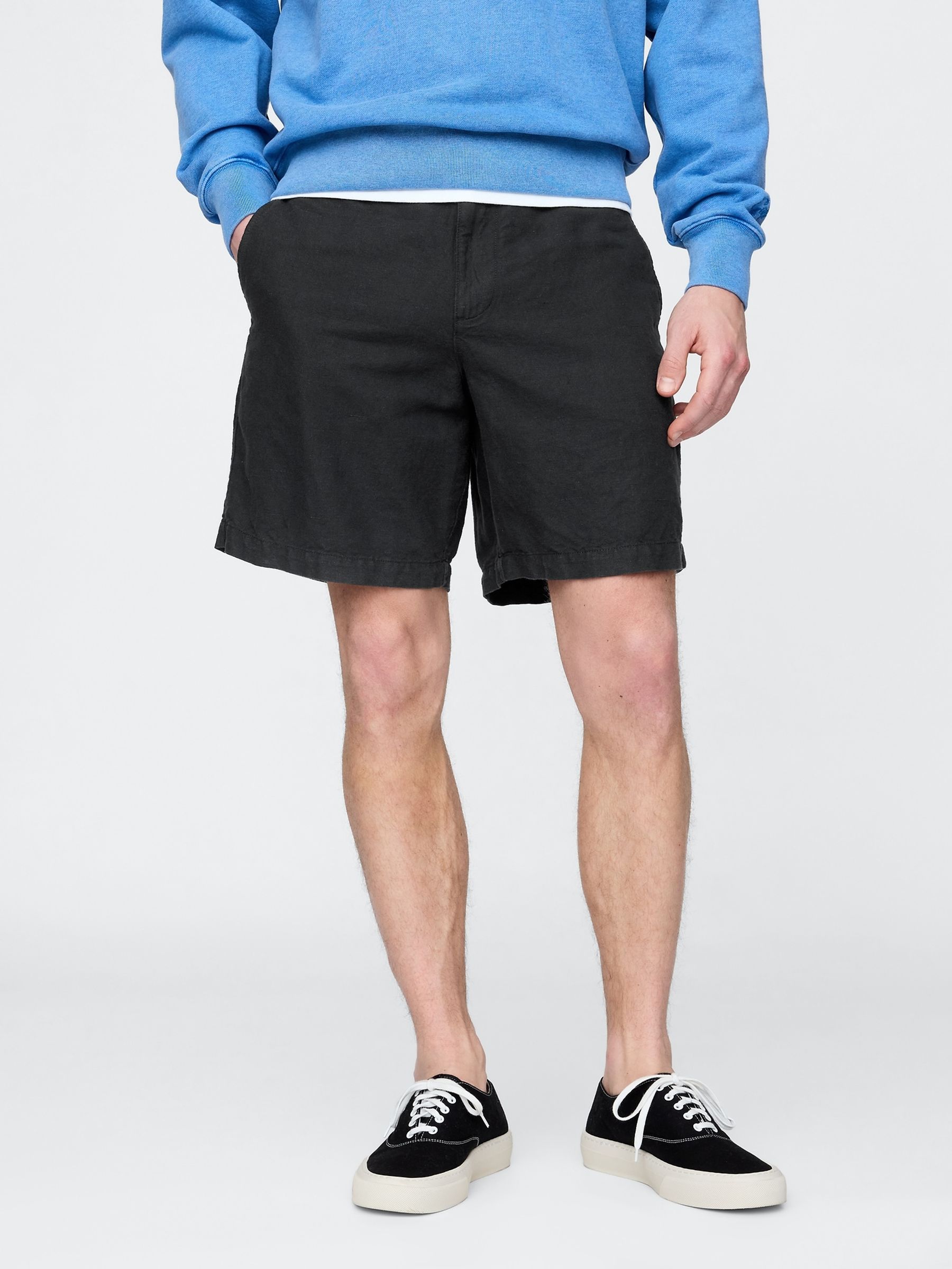 Black 8"" Linen-Cotton Chino Shorts - Image 1 of 5