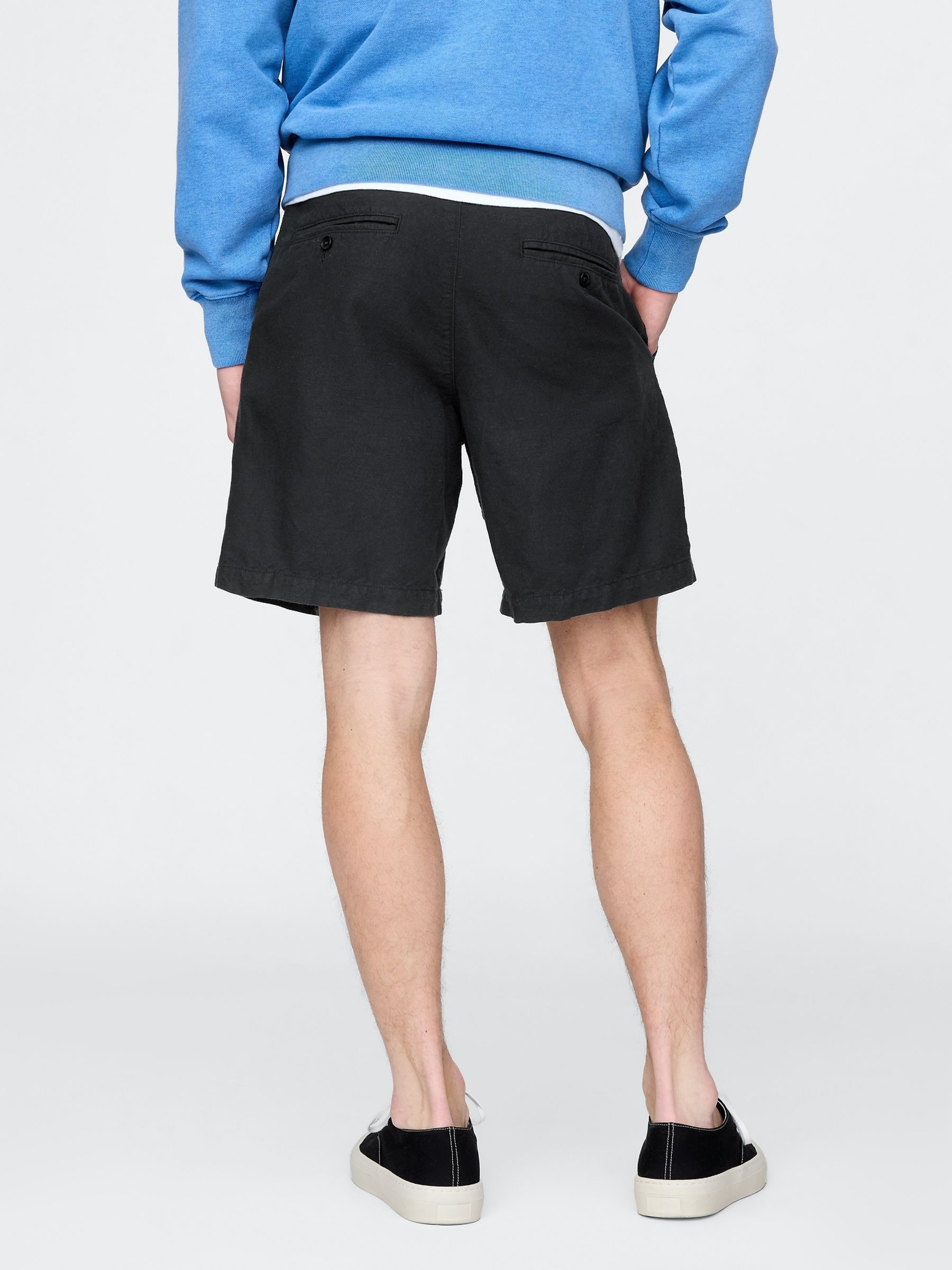 Black 8"" Linen-Cotton Chino Shorts - Image 2 of 5
