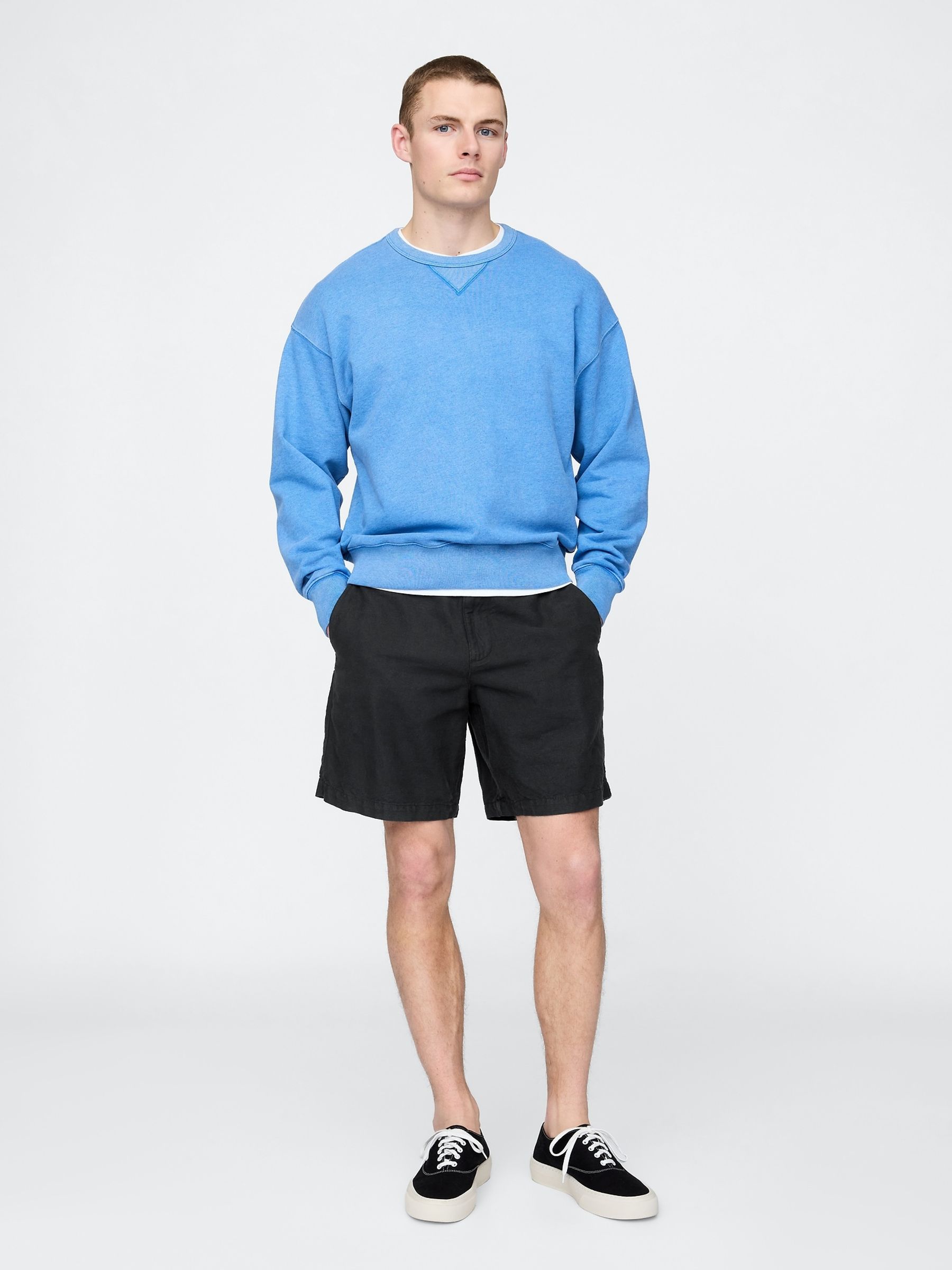 Black 8"" Linen-Cotton Chino Shorts - Image 3 of 5