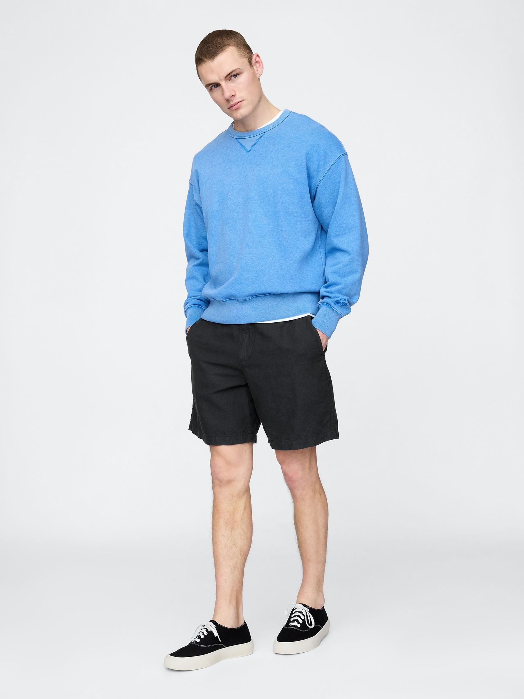 Black 8"" Linen-Cotton Chino Shorts - Image 4 of 5