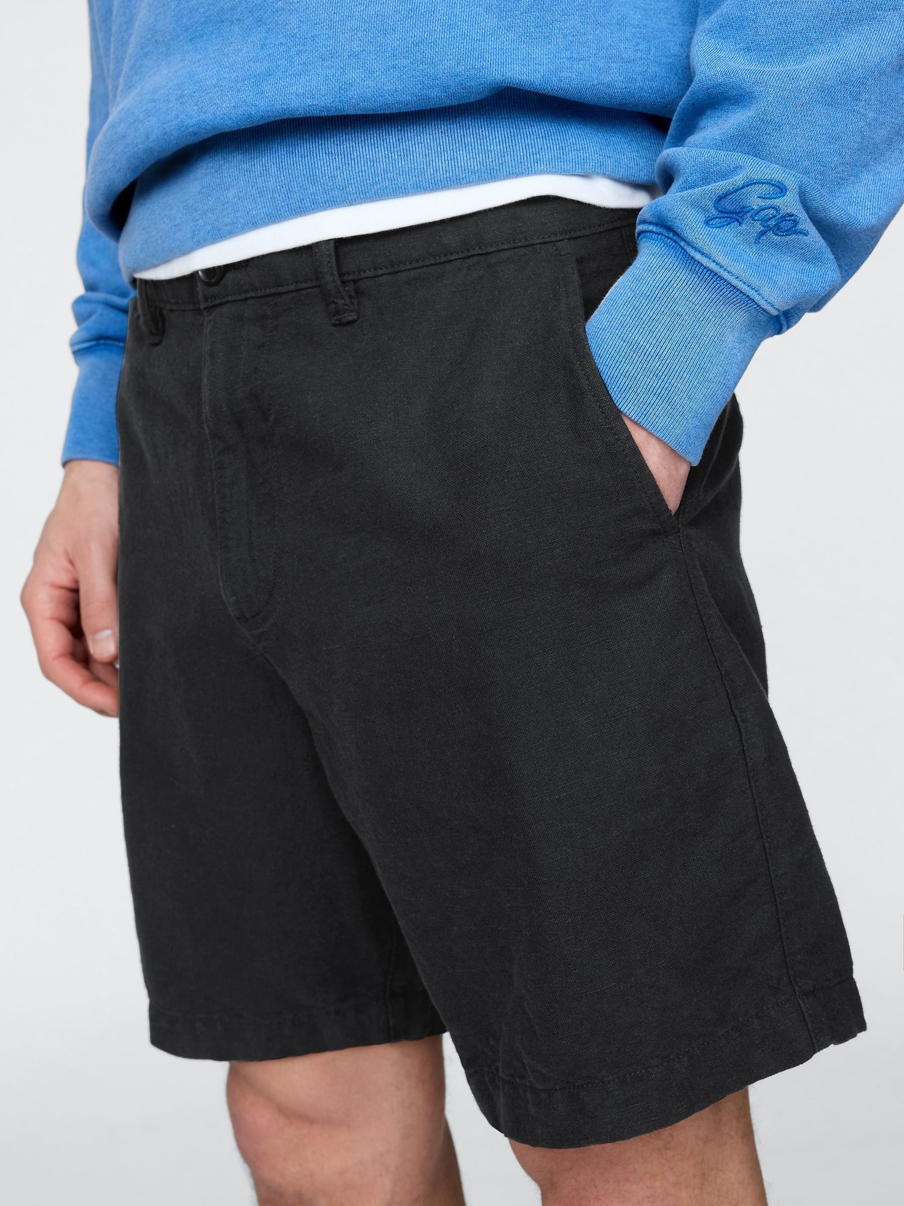 Black 8"" Linen-Cotton Chino Shorts - Image 5 of 5