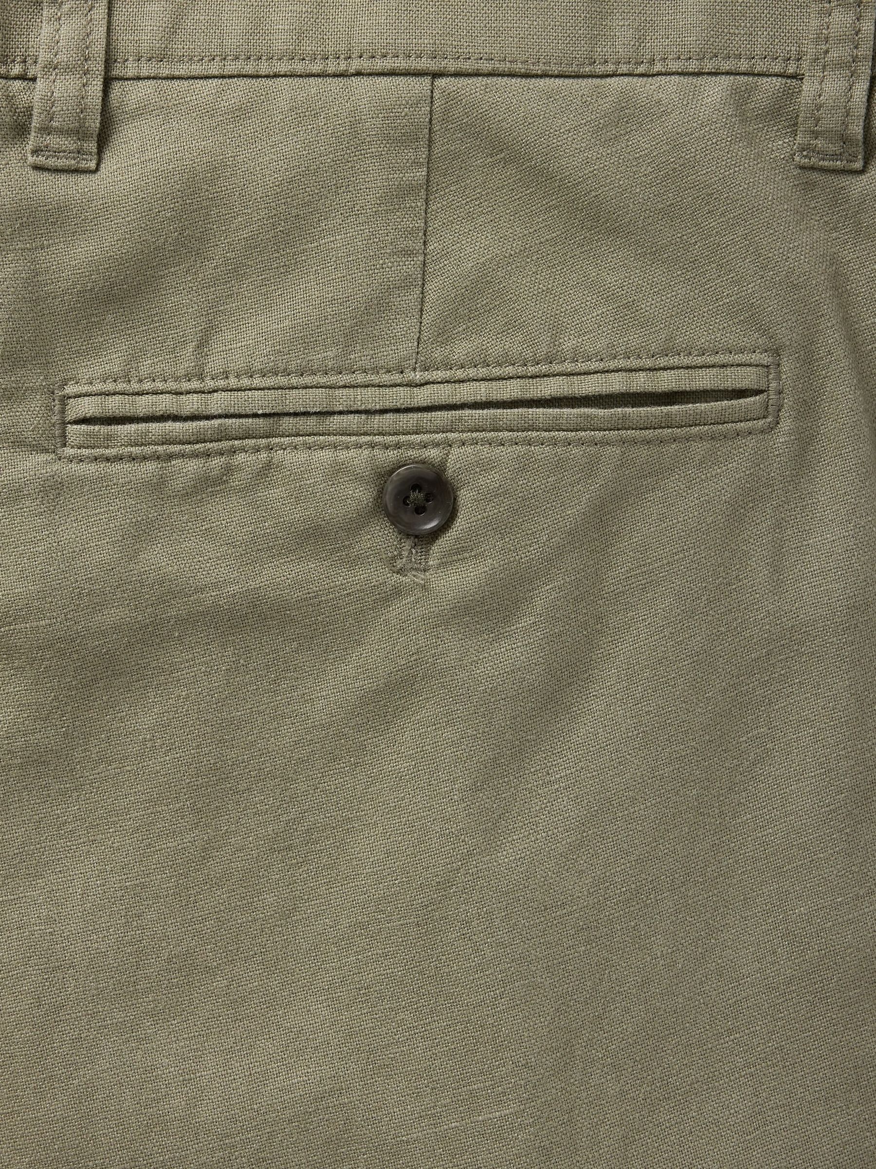 Green Straight Fit Linen-Cotton Chino Trousers - Image 5 of 5