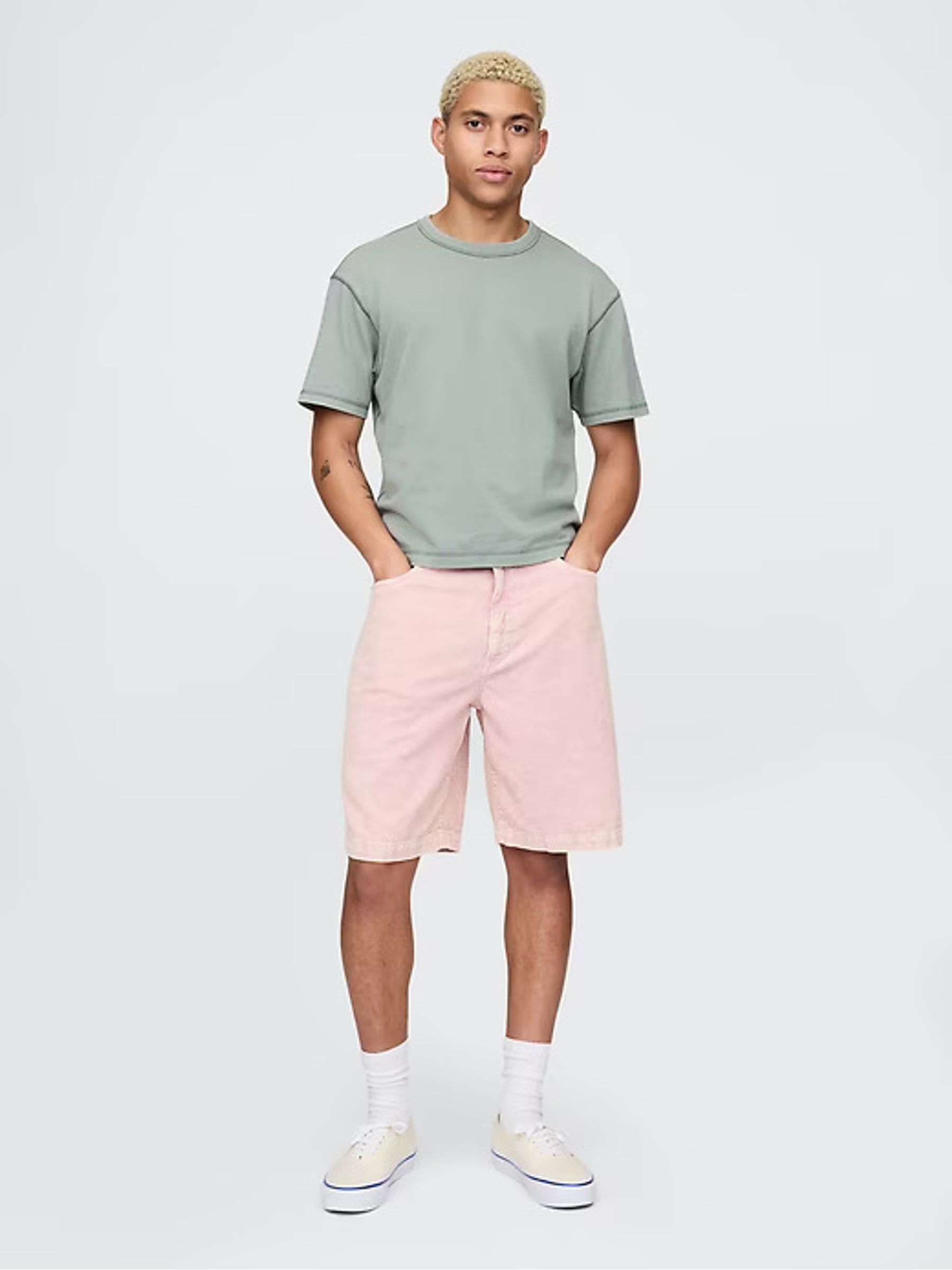 Pink Washed Cotton Corduroy Carpenter Shorts - Image 1 of 10