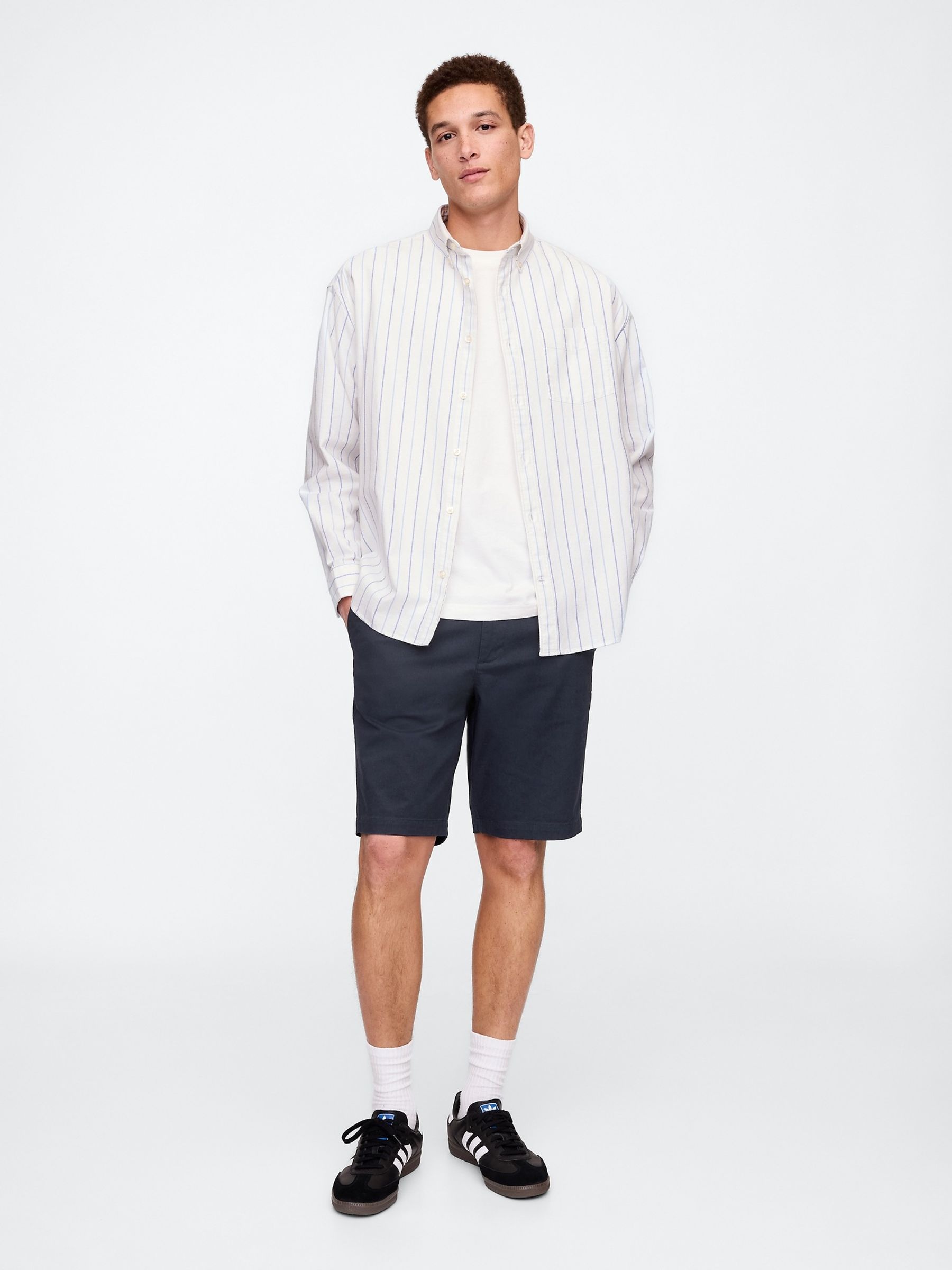 Navy/Blue Cotton Blend 10 Inch Skinny Fit Modern Chino Shorts - Image 4 of 5