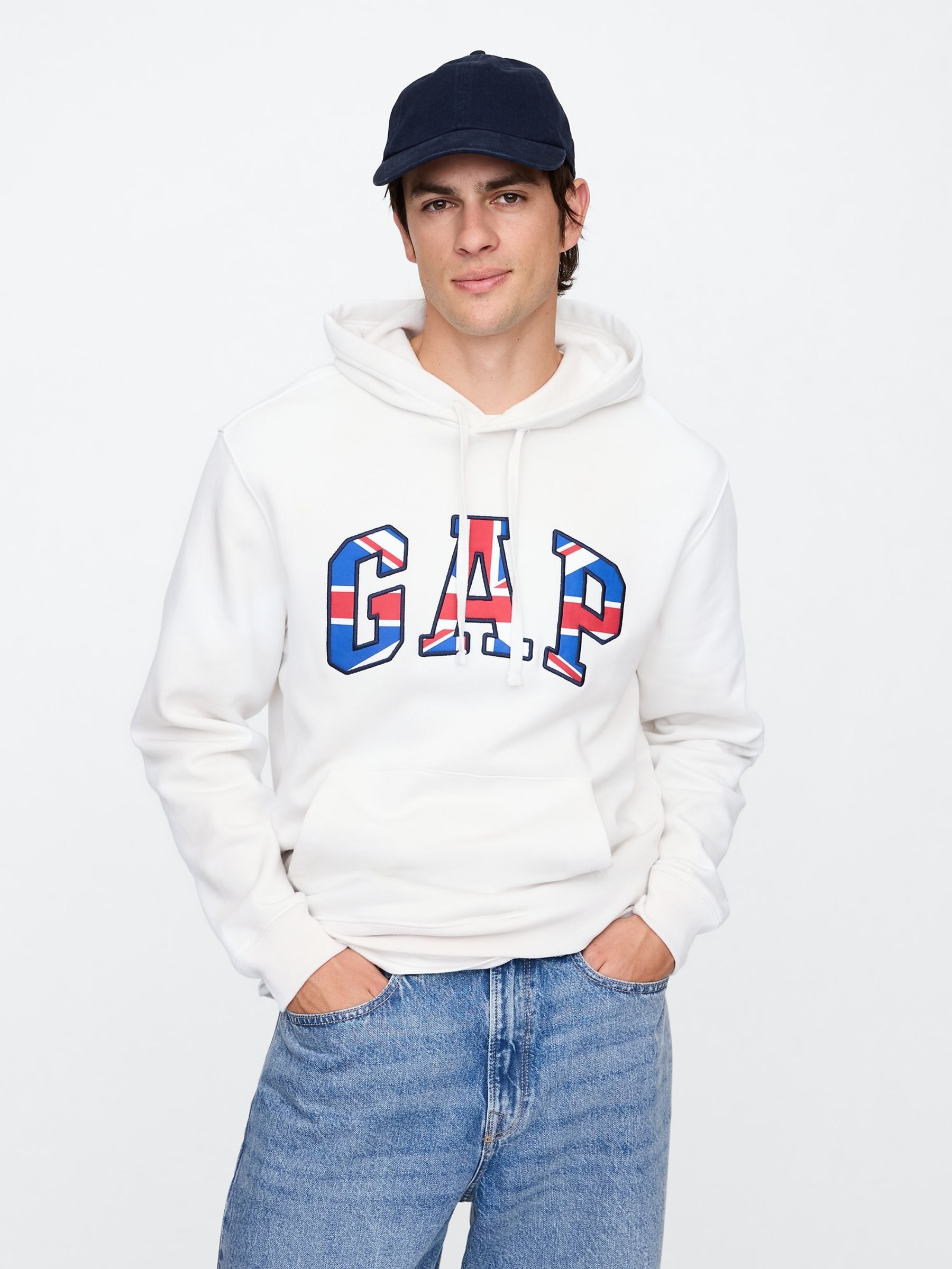 White Union Jack Logo Fleece-Lined Hoodie - Image 1 of 5