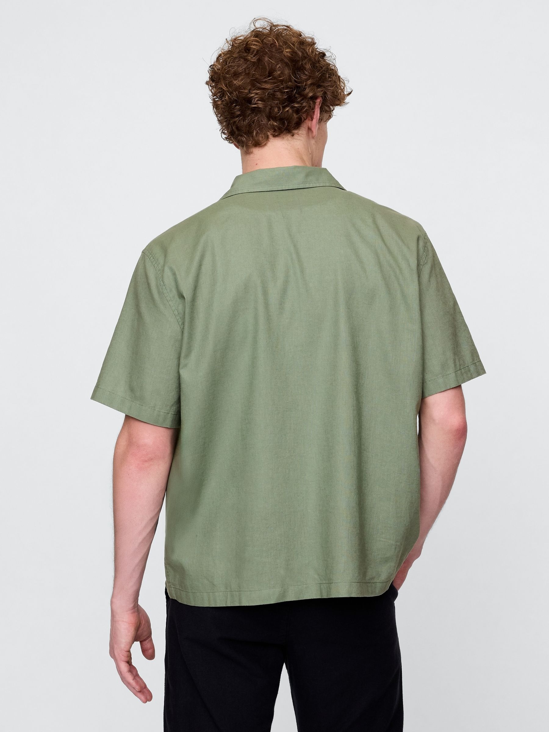 Green Linen-Cotton Short Sleeve Shirt - Image 2 of 5