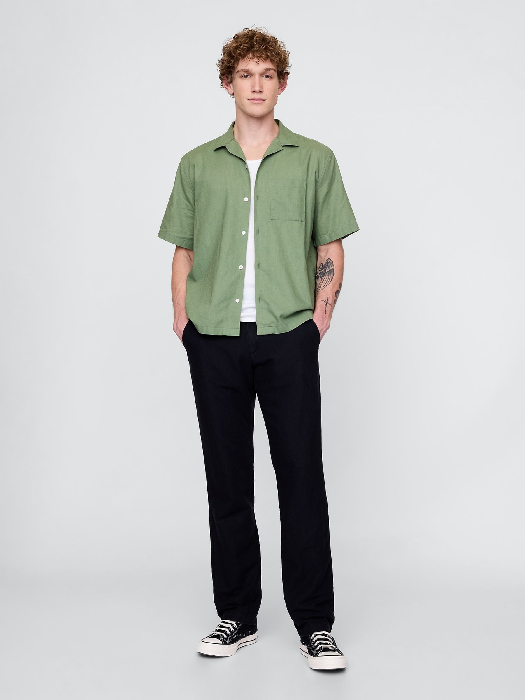 Green Linen-Cotton Short Sleeve Shirt - Image 3 of 5