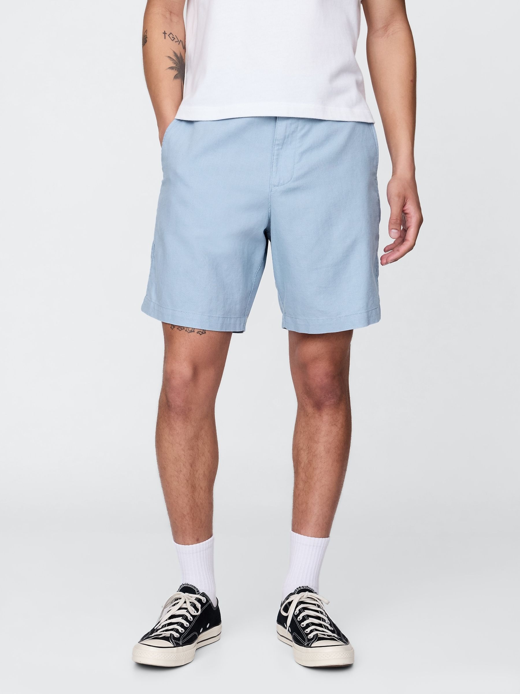 Blue Linen-Cotton 8 Inch Chino Shorts - Image 1 of 8