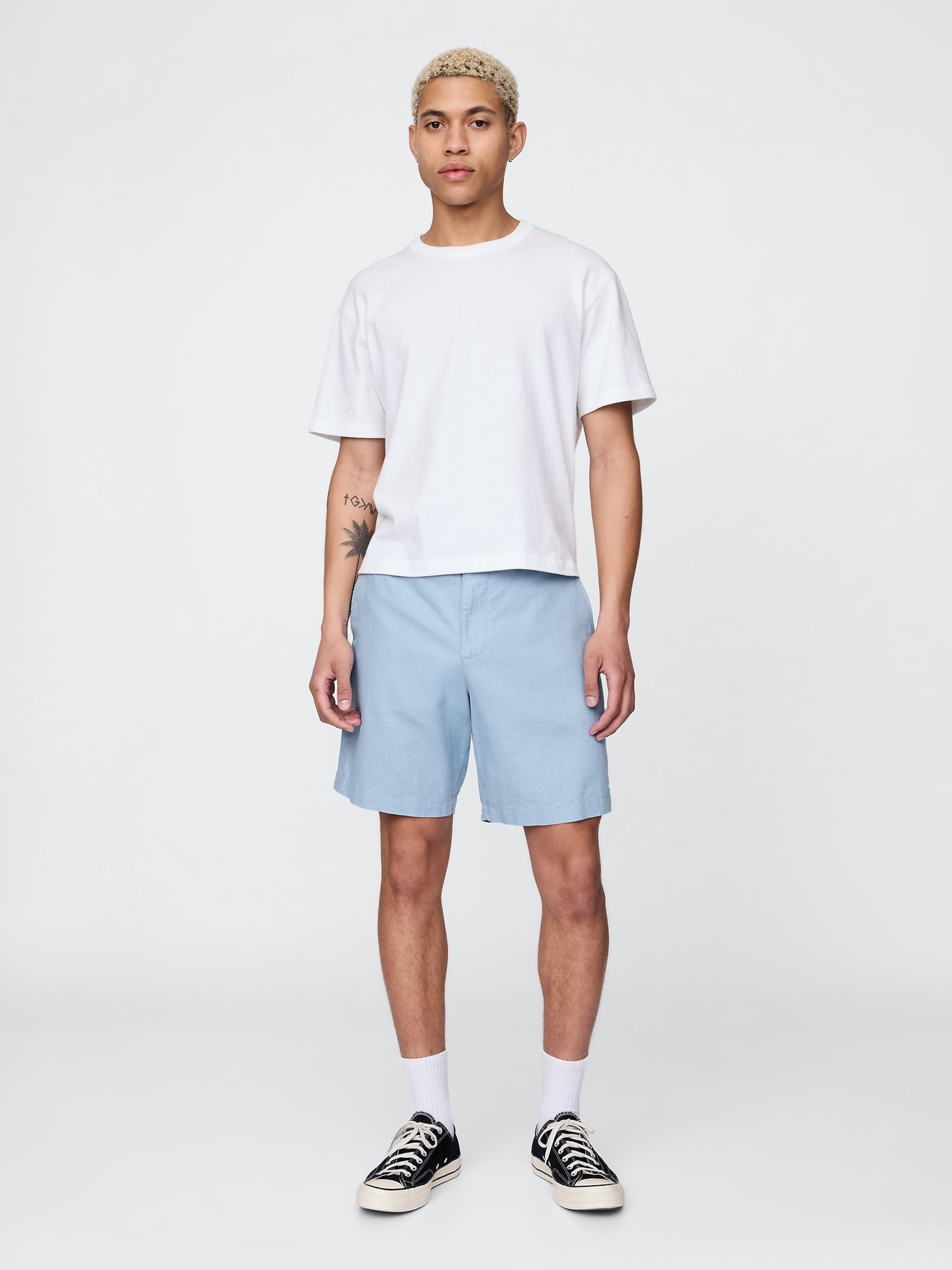 Blue Linen-Cotton 8 Inch Chino Shorts - Image 3 of 8