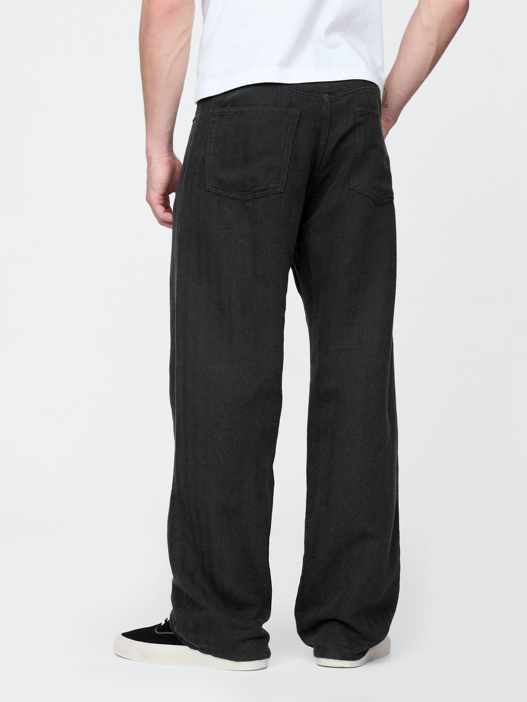 Black Linen-Cotton 90s Loose Herringbone Trousers - Image 2 of 5