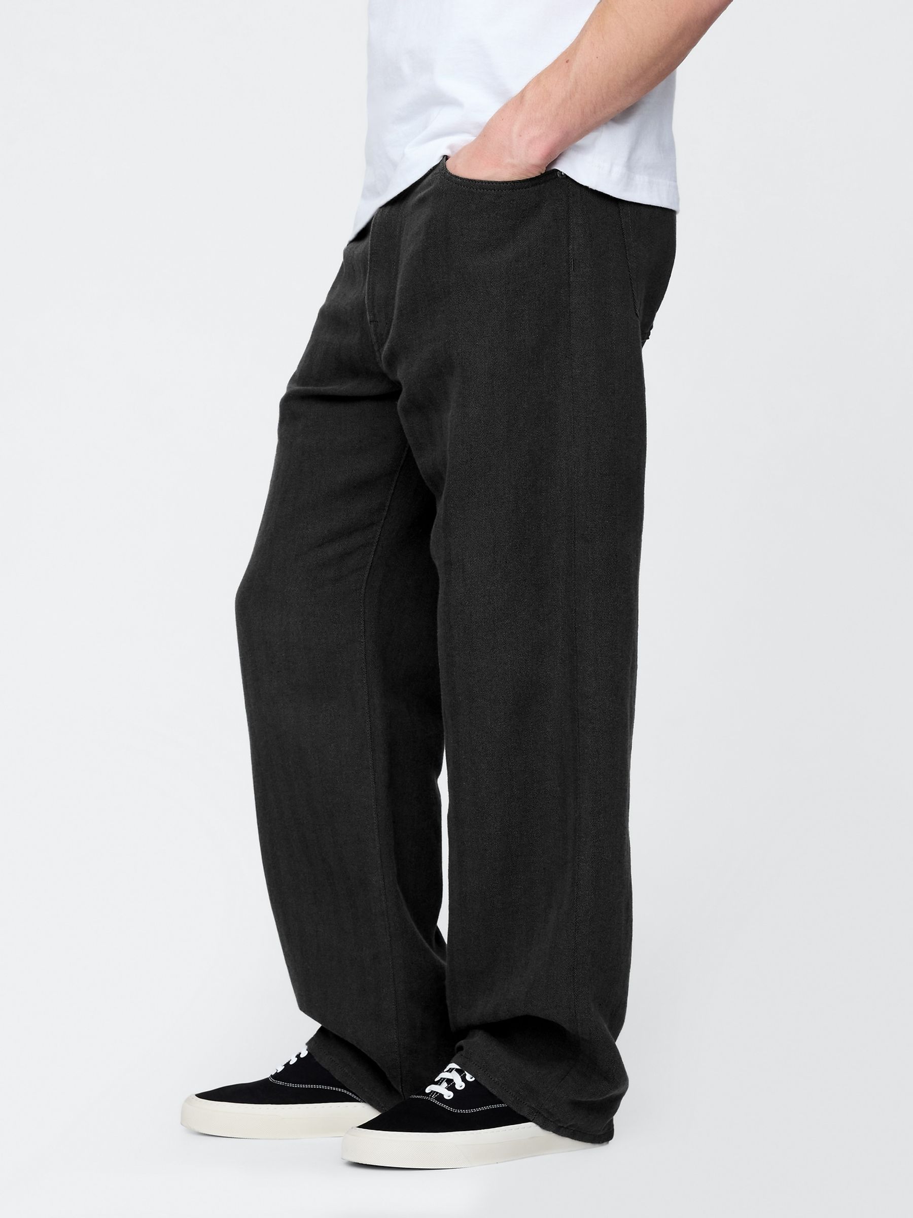 90s RL “Black Linen Herringbone” US製 Black Linen-Cotton 90s Loose Herringbone Trousers | Gap