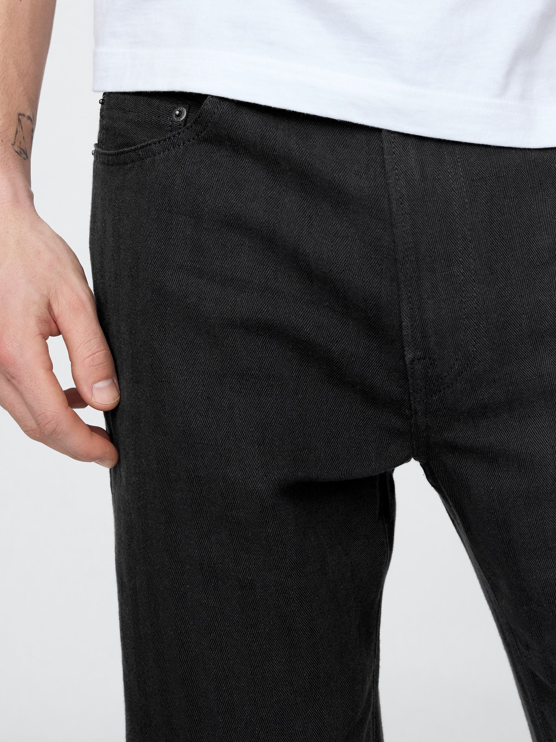 Black Linen-Cotton 90s Loose Herringbone Trousers - Image 4 of 5