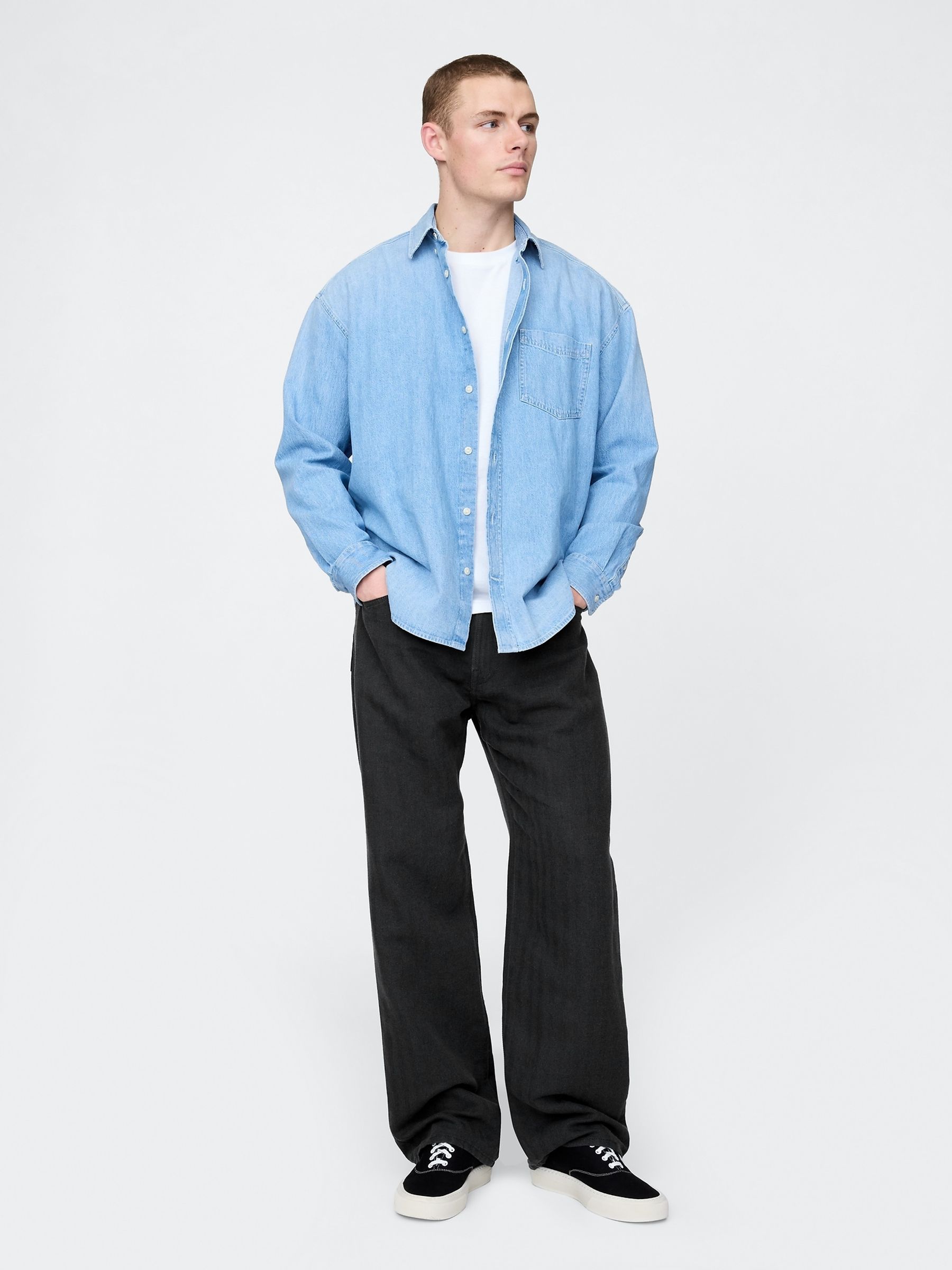 Black Linen-Cotton 90s Loose Herringbone Trousers - Image 5 of 5