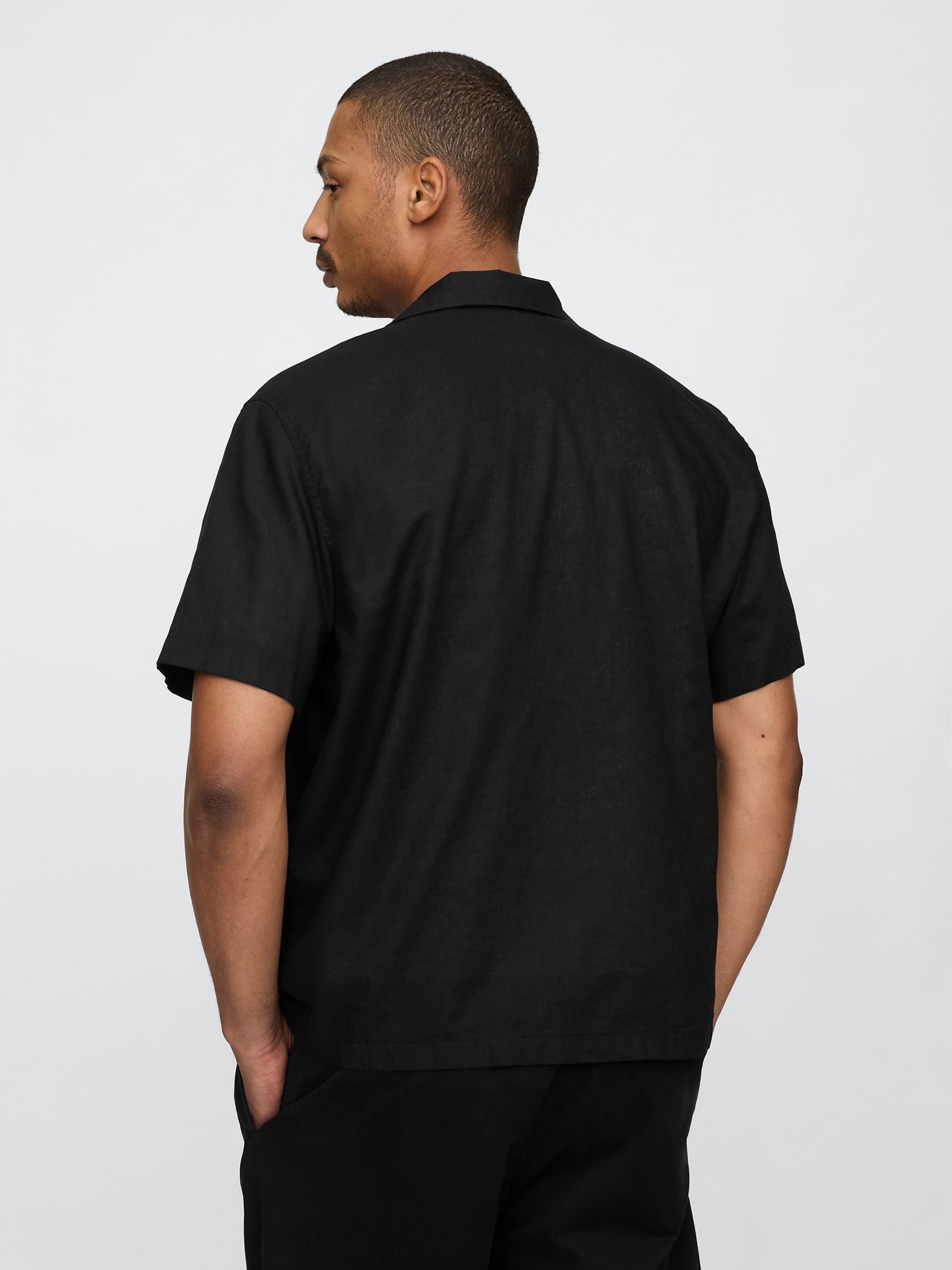 Black Linen-Cotton Short Sleeve Shirt - Image 2 of 5