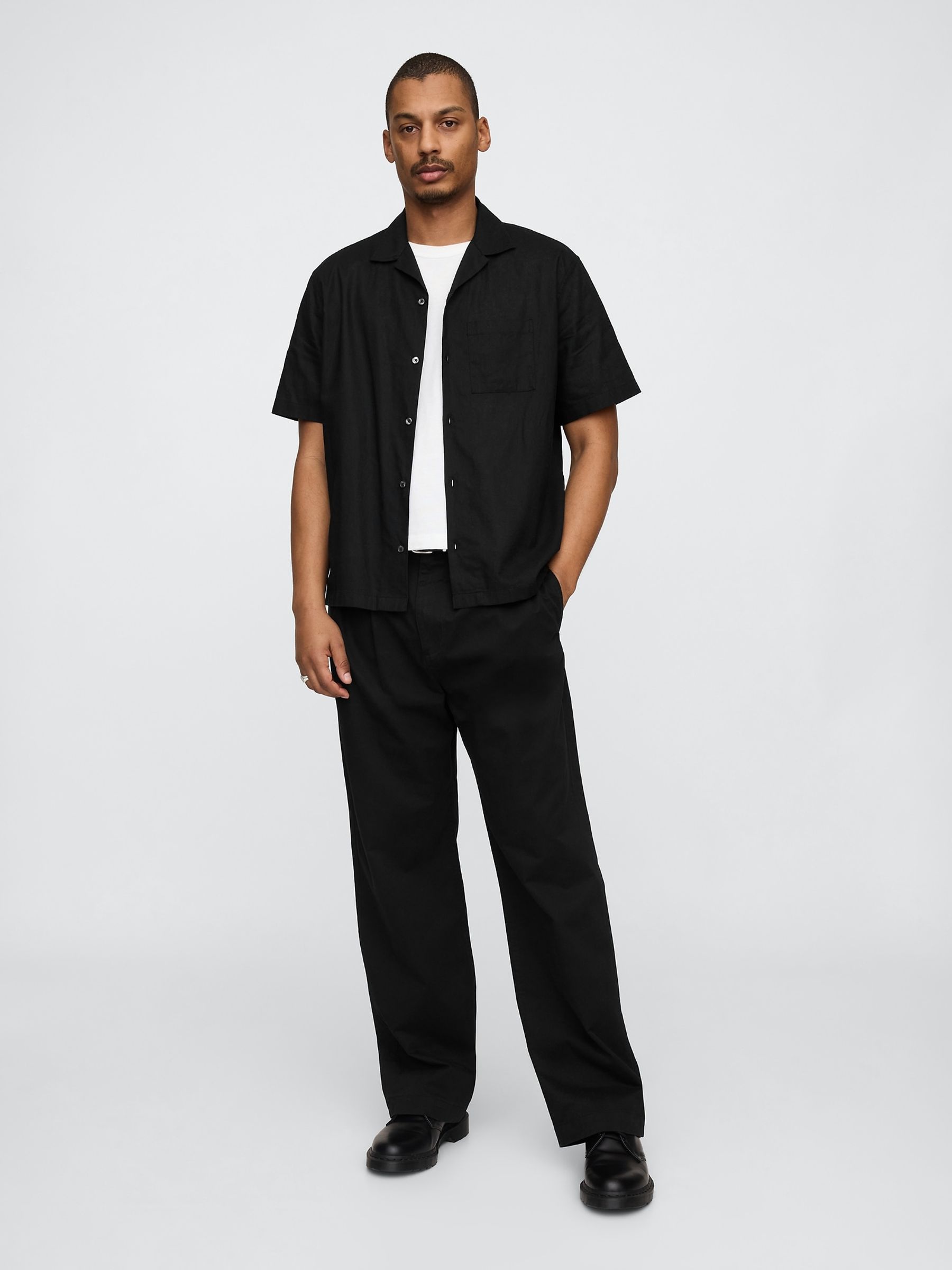 Black Linen-Cotton Short Sleeve Shirt - Image 3 of 5