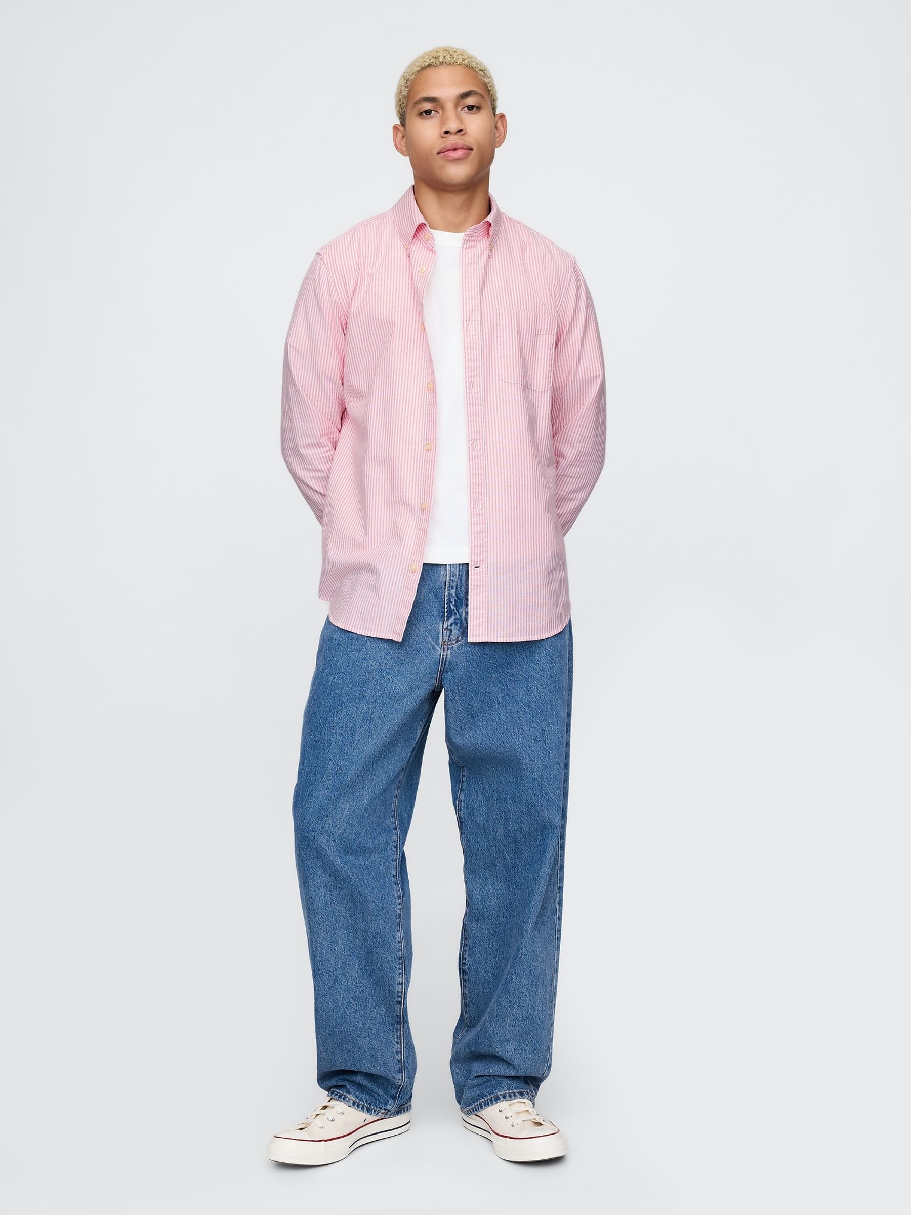 Red Stripe Regular Fit Long Sleeve Oxford Shirt - Image 3 of 5