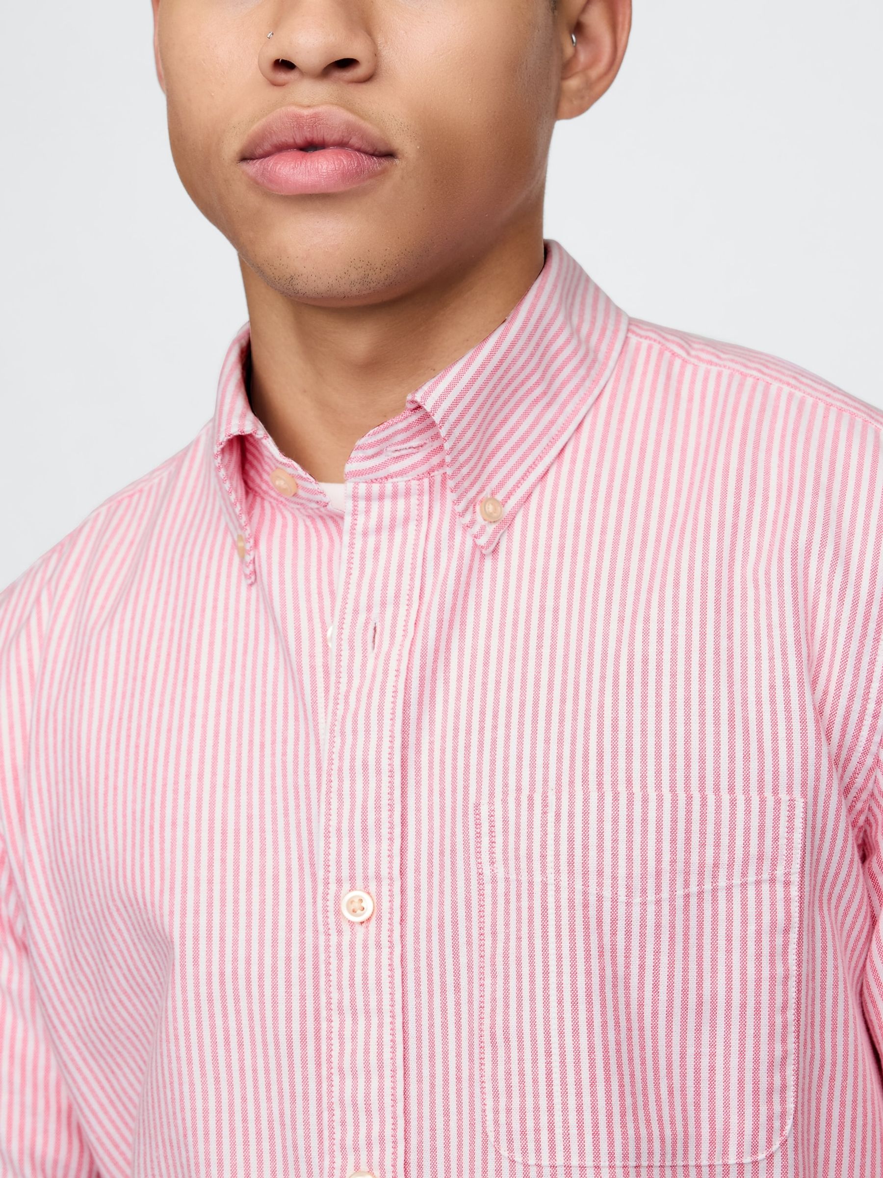 Red Stripe Regular Fit Long Sleeve Oxford Shirt - Image 4 of 5