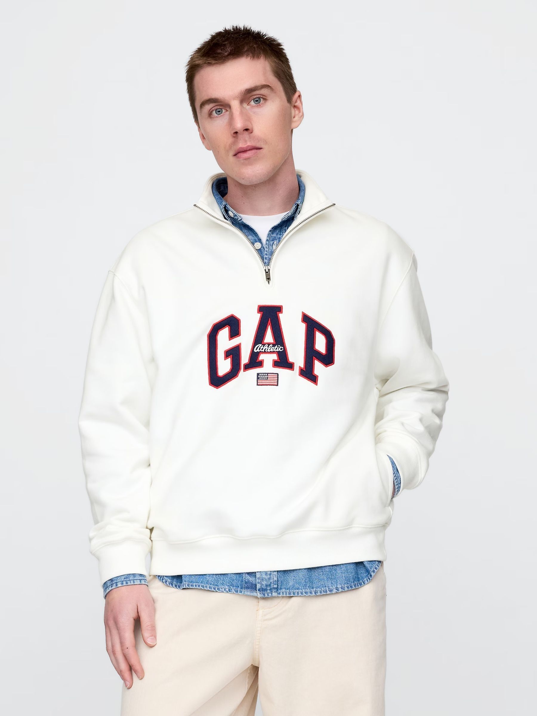 White Logo Heavyweight Quarter-Zip Sweatshirt Gap