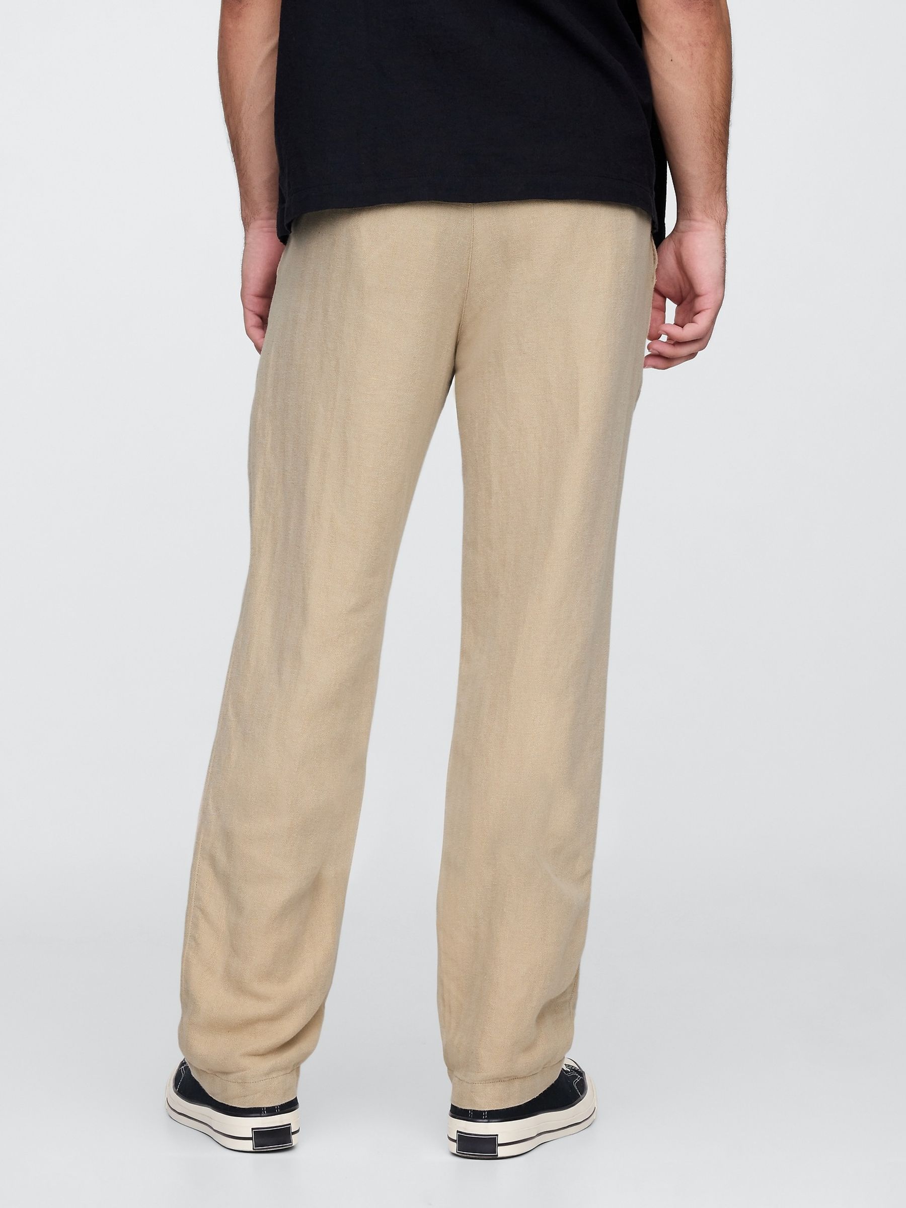 Beige Straight Fit Linen-Cotton Chino Trousers - Image 2 of 5