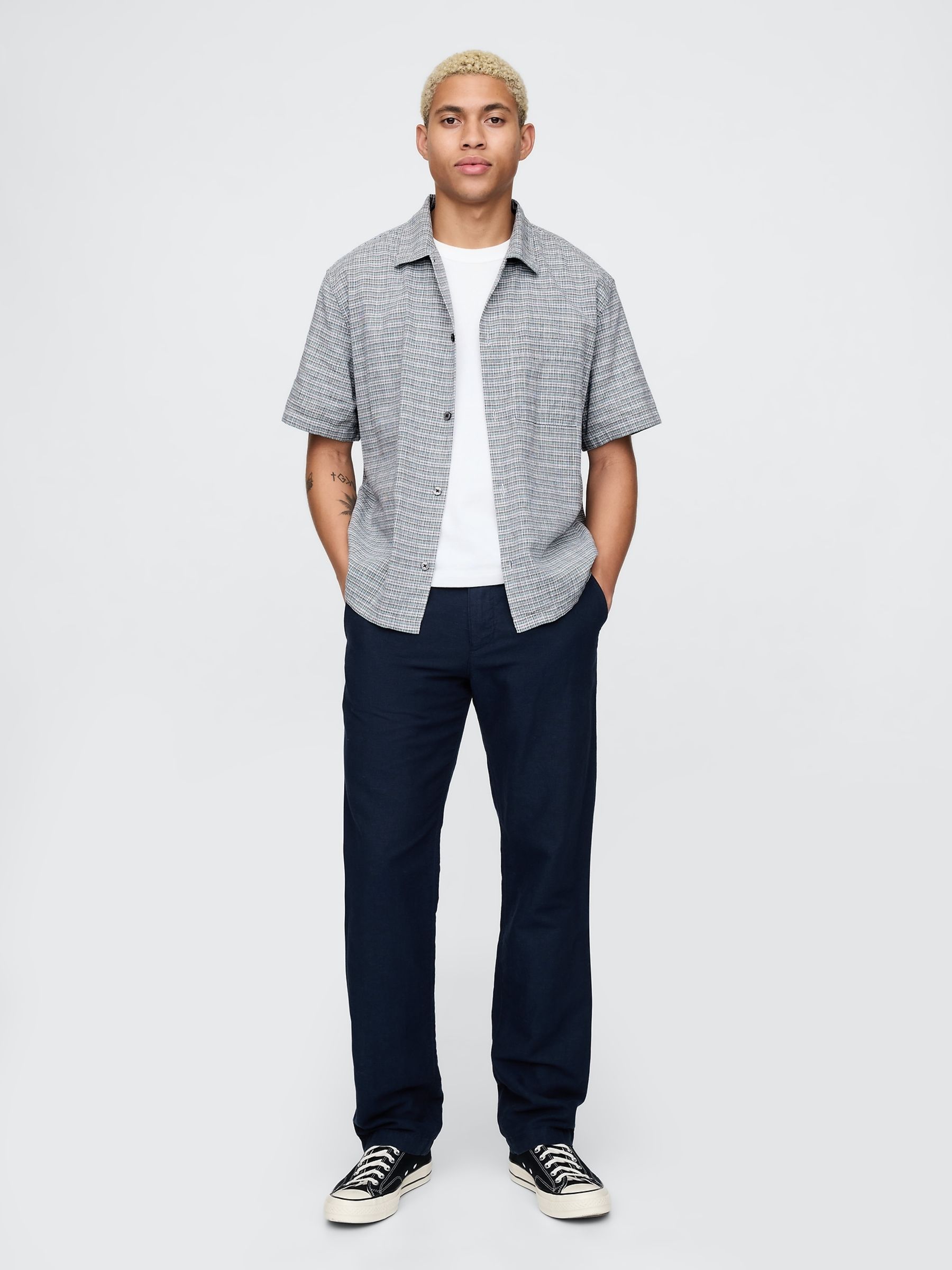 Grey Linen-Cotton Short Sleeve Shirt - Image 3 of 5