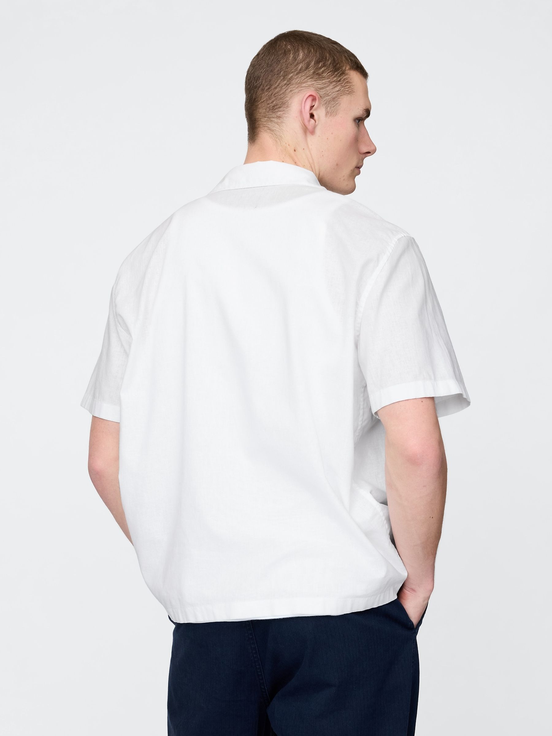 White Linen-Cotton Short Sleeve Shirt - Image 2 of 5