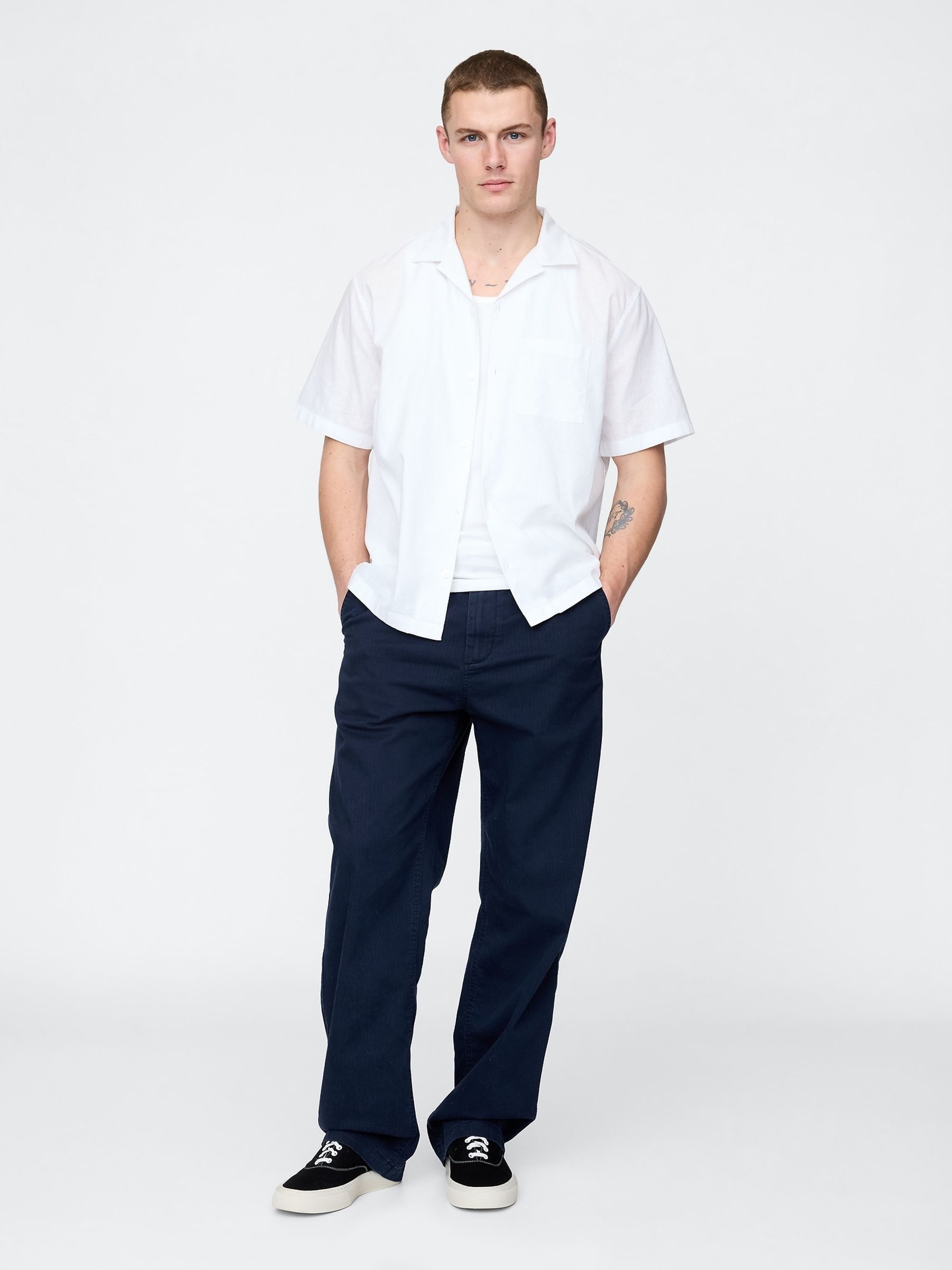 White Linen-Cotton Short Sleeve Shirt - Image 3 of 5
