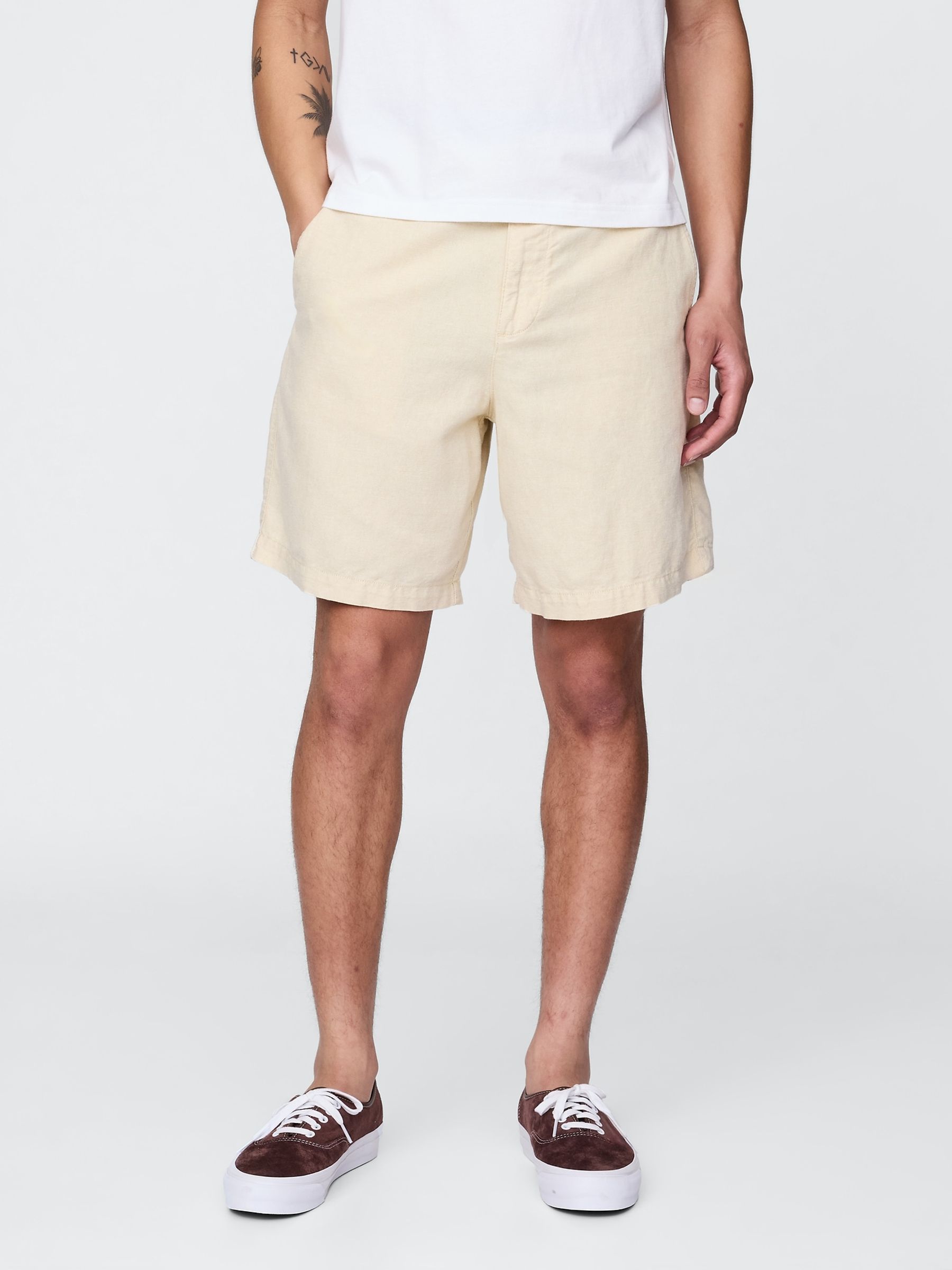 Beige 8" Linen-Cotton Shorts - Image 1 of 9