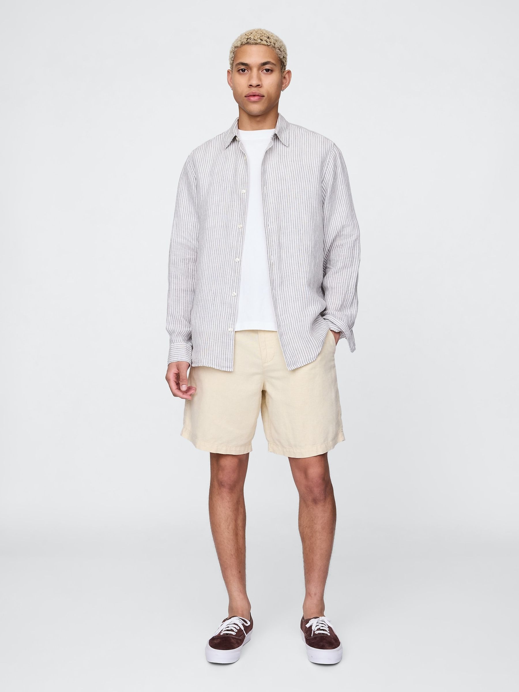 Beige 8" Linen-Cotton Shorts - Image 3 of 9