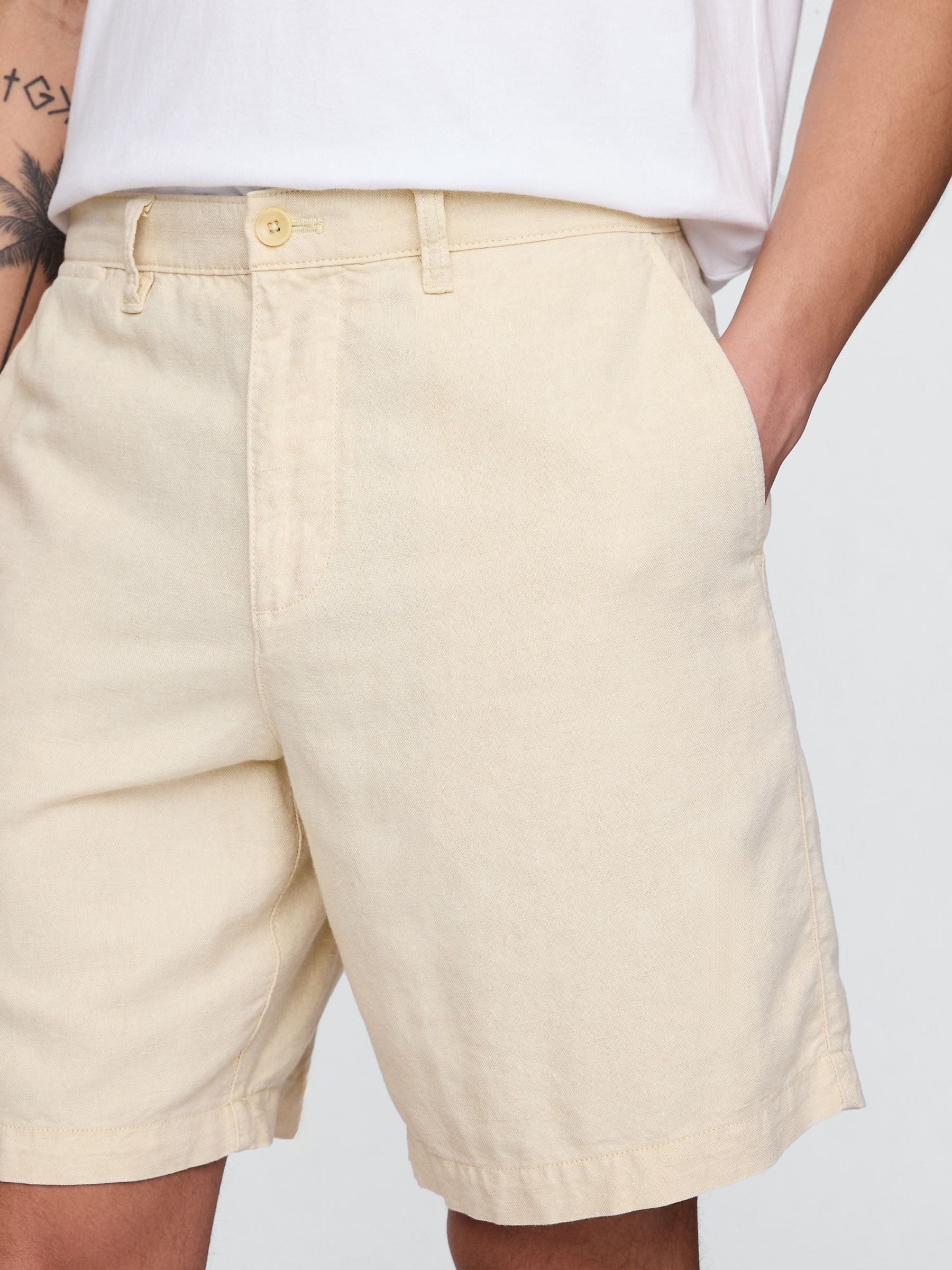 Beige 8" Linen-Cotton Shorts - Image 5 of 9