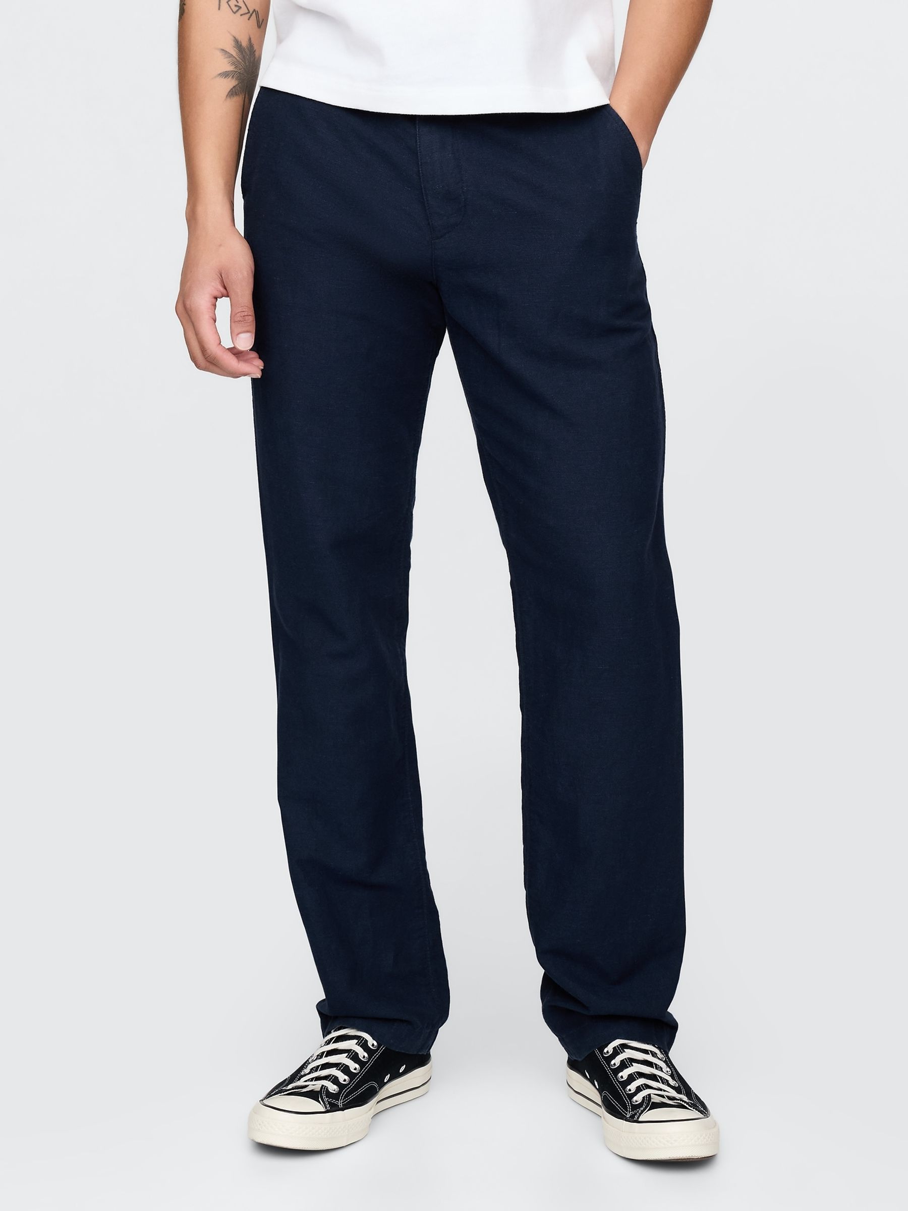 Navy Blue Linen-Cotton Chinos - Image 1 of 5