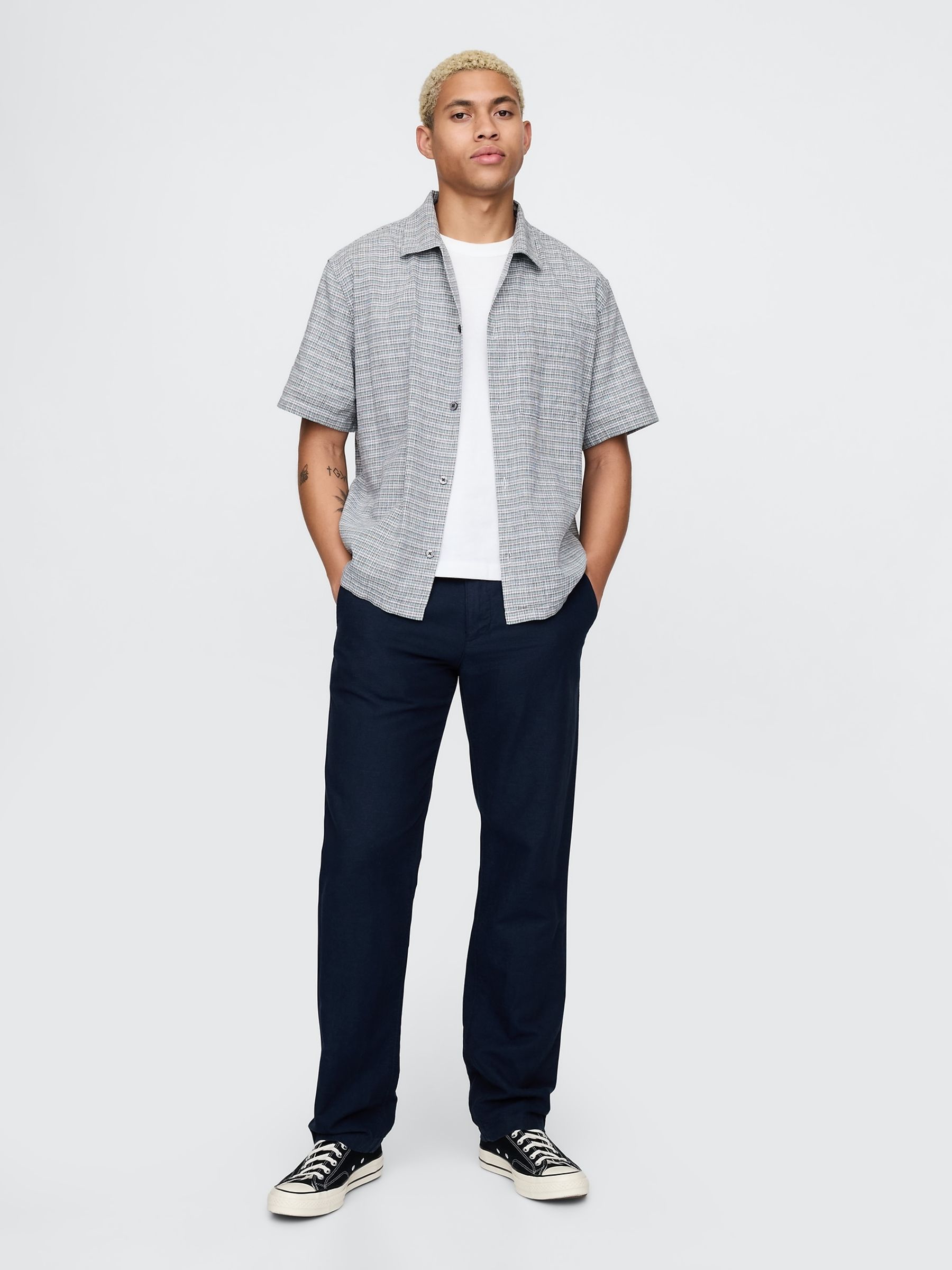 Navy Blue Linen-Cotton Chinos - Image 3 of 5