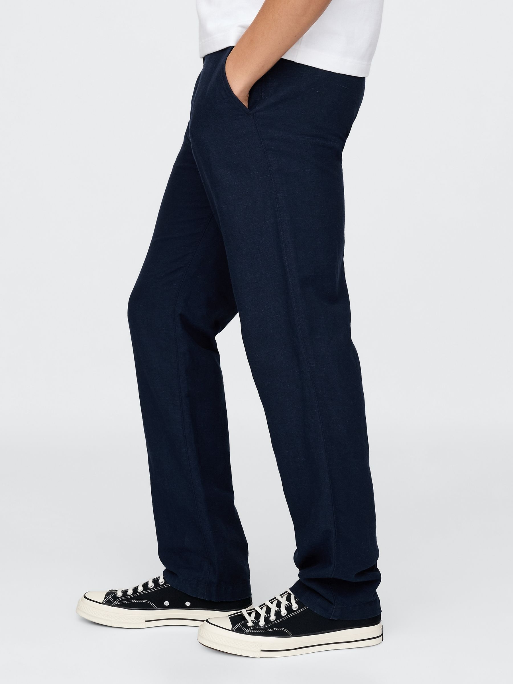 Navy Blue Linen-Cotton Chinos - Image 4 of 5