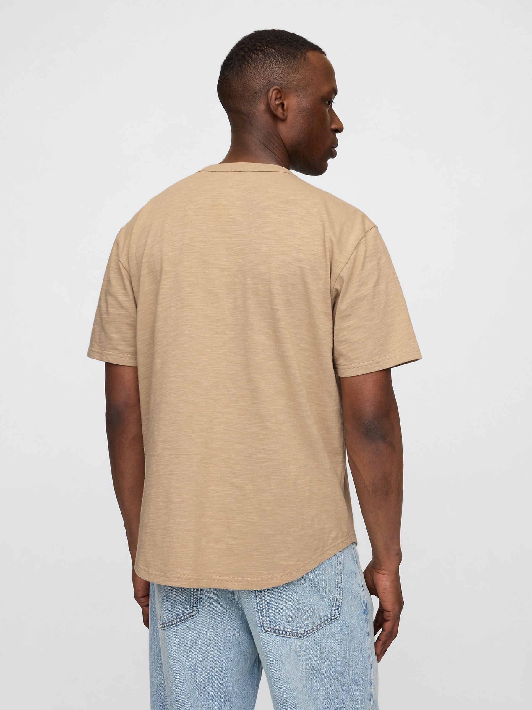 Beige Short Sleeve Henley T-Shirt - Image 2 of 5